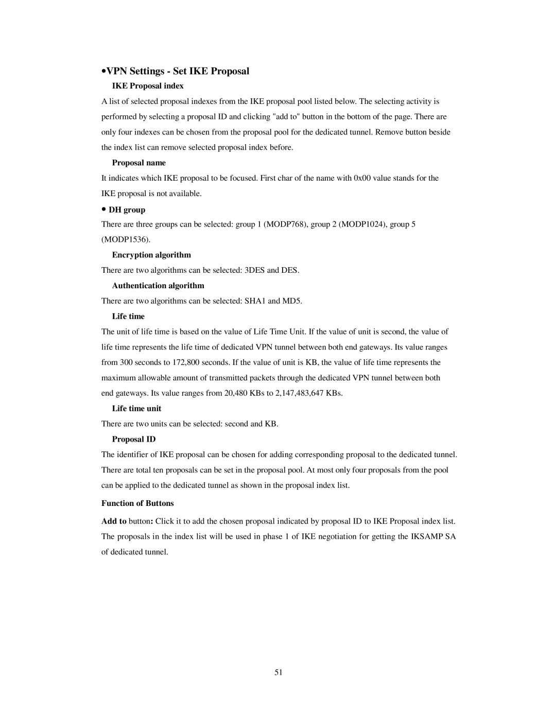 LevelOne WBR-3403TX user manual ∙VPN Settings Set IKE Proposal 