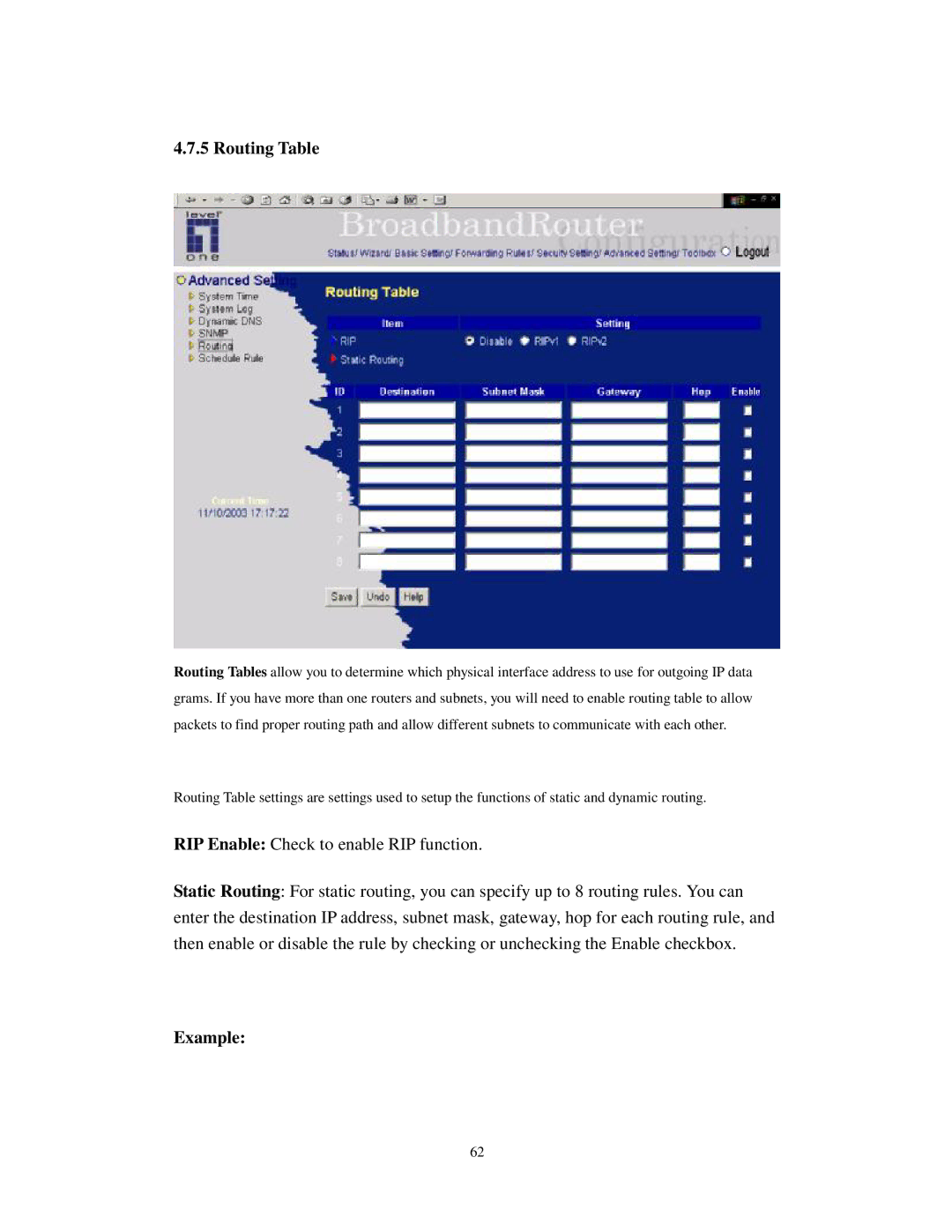 LevelOne WBR-3403TX user manual Routing Table 