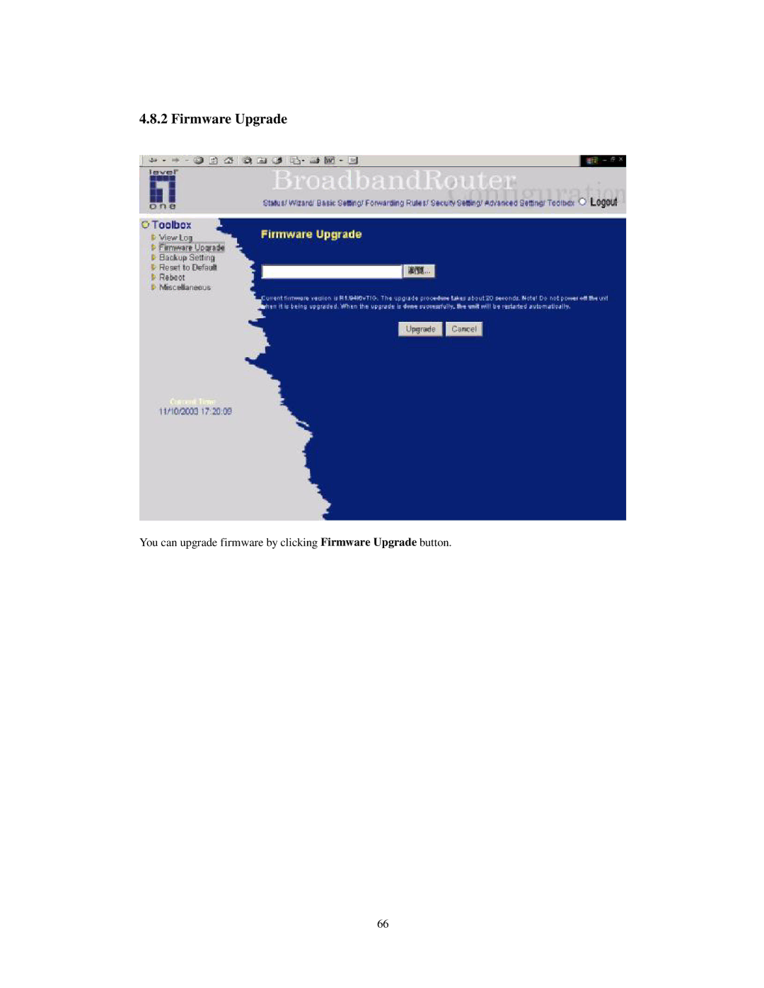 LevelOne WBR-3403TX user manual Firmware Upgrade 