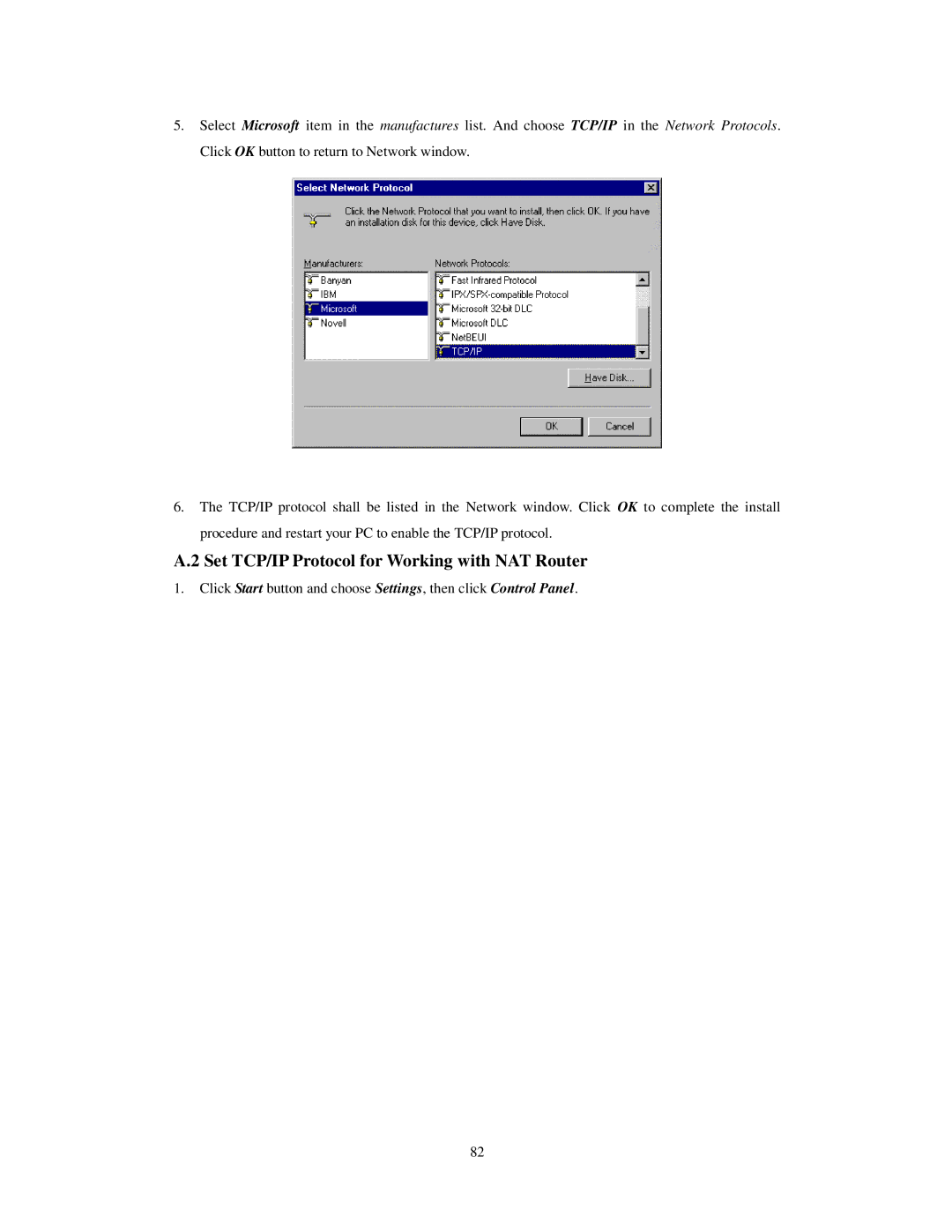 LevelOne WBR-3403TX user manual Set TCP/IP Protocol for Working with NAT Router 