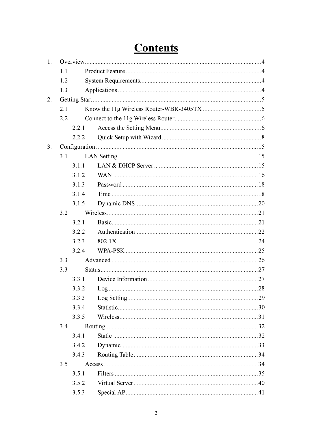 LevelOne WBR-3405TX user manual Contents 