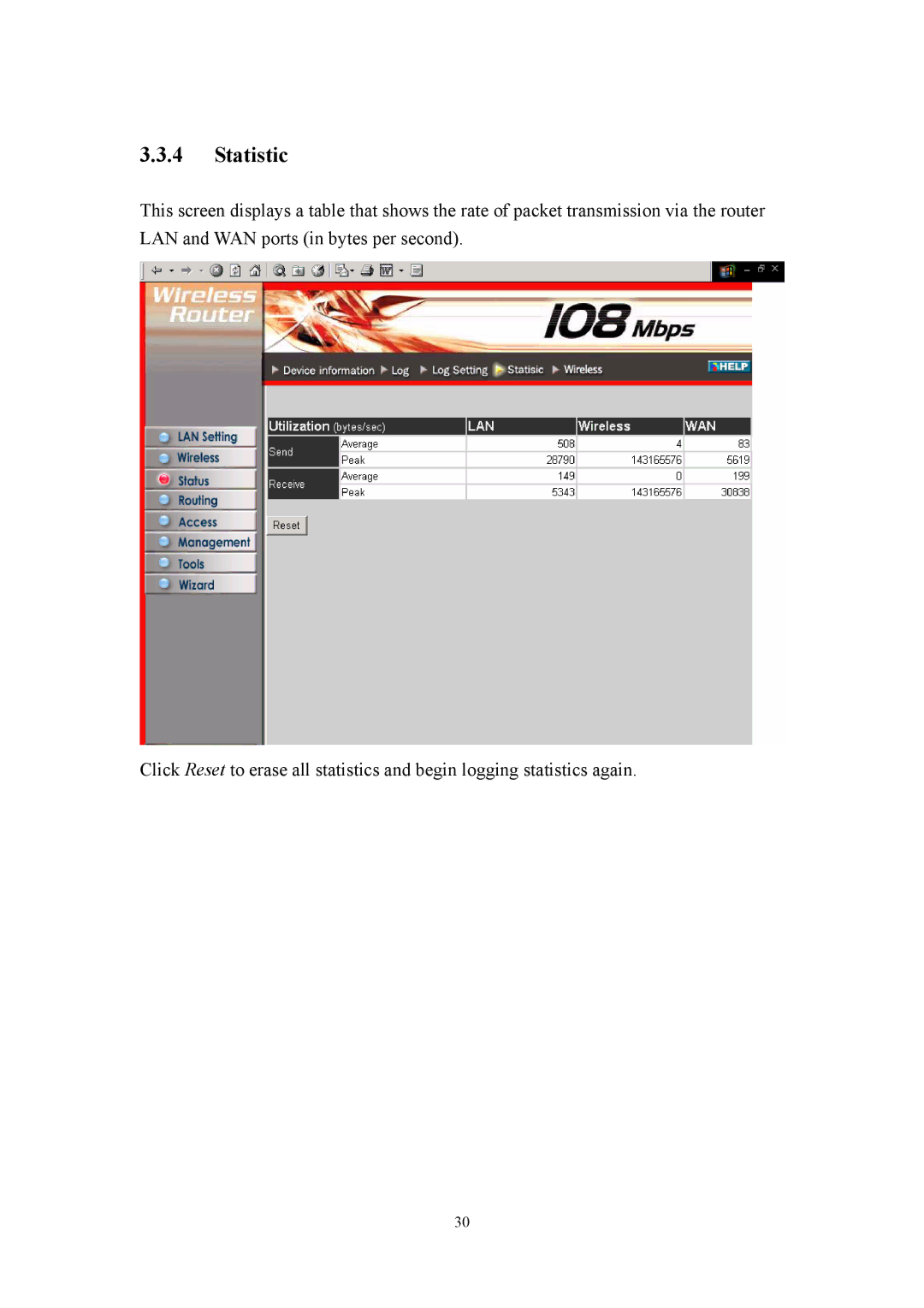 LevelOne WBR-3405TX user manual Statistic 