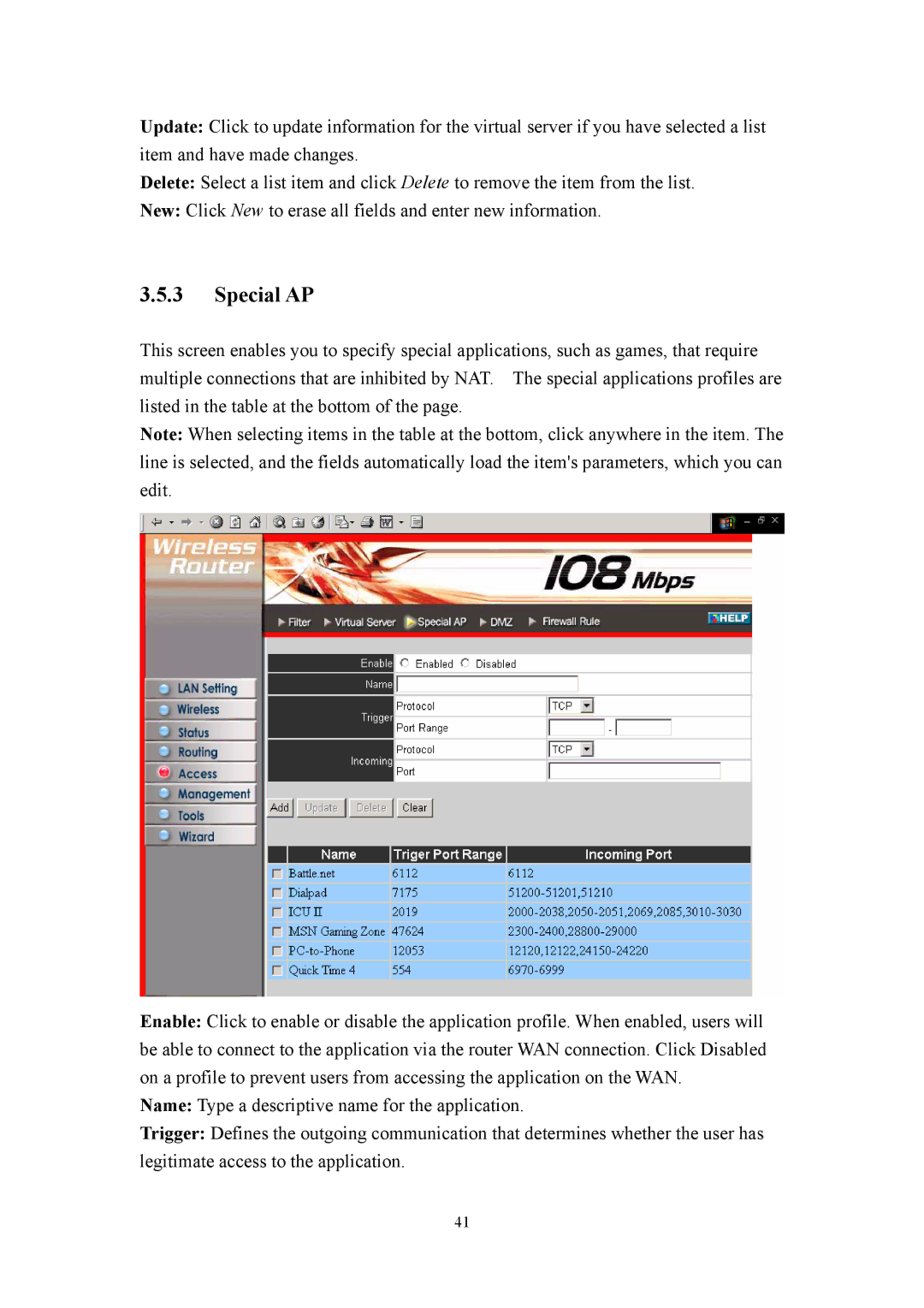 LevelOne WBR-3405TX user manual Special AP 