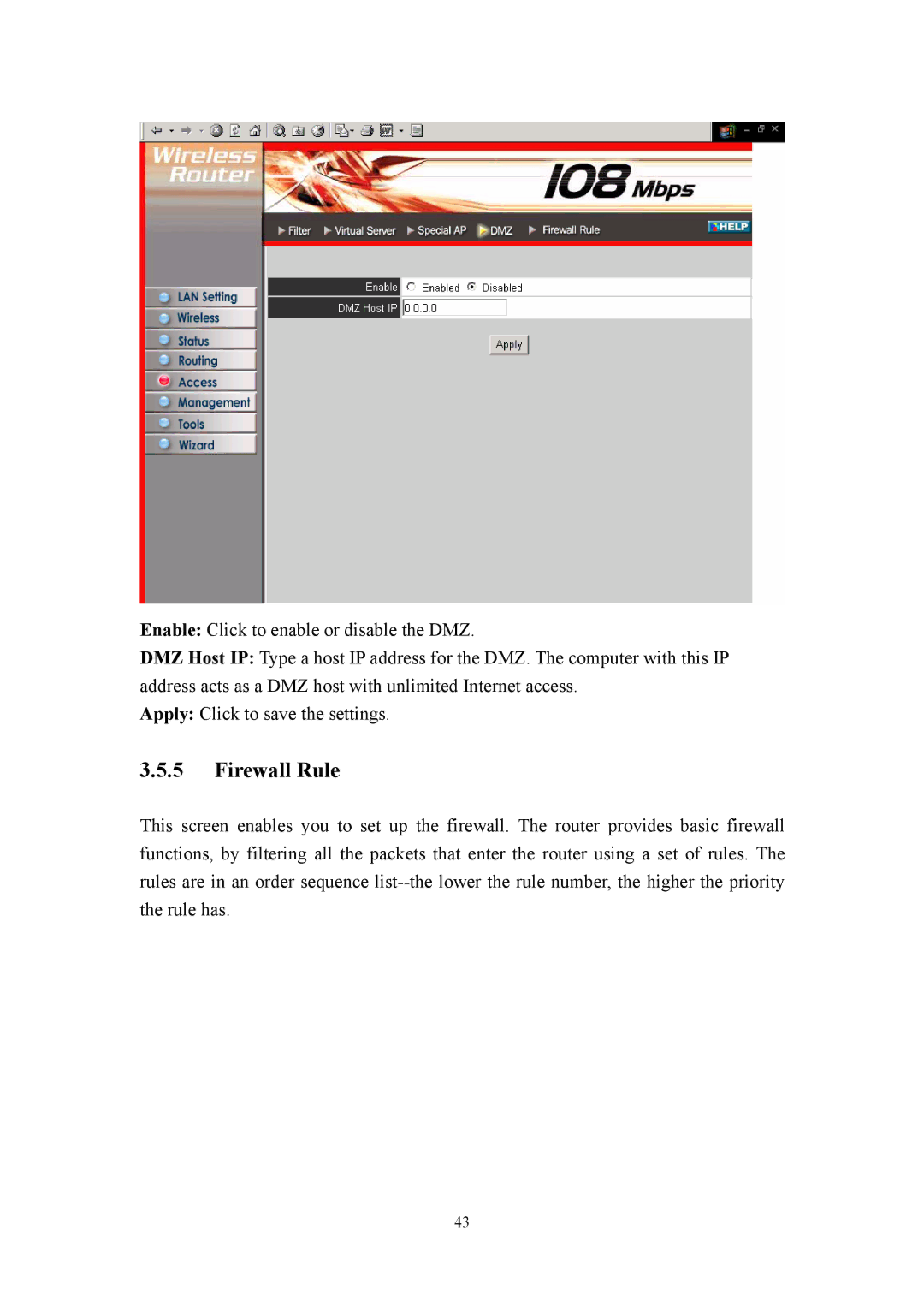 LevelOne WBR-3405TX user manual Firewall Rule 