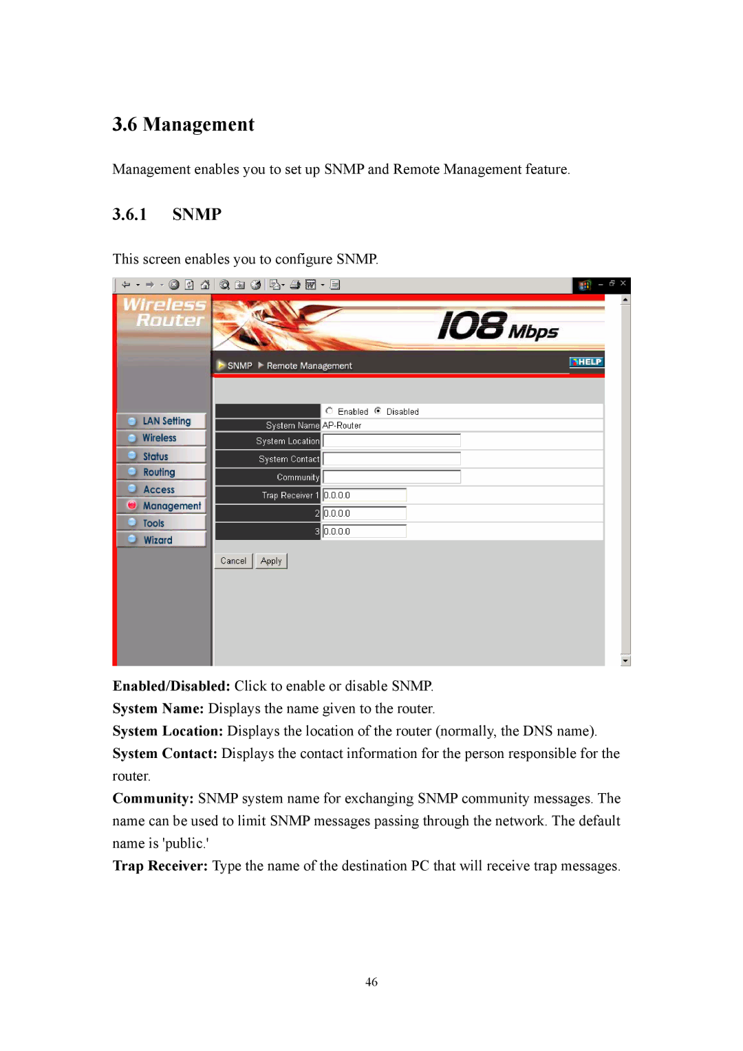 LevelOne WBR-3405TX user manual Management, Snmp 