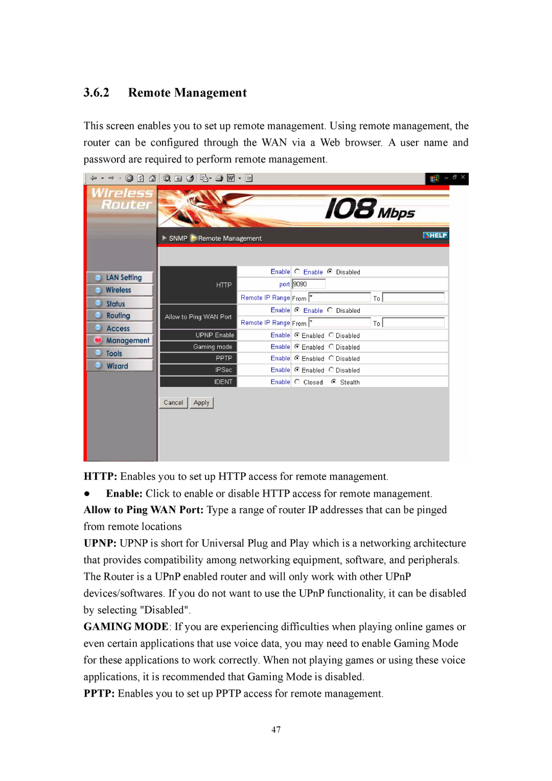 LevelOne WBR-3405TX user manual Remote Management 