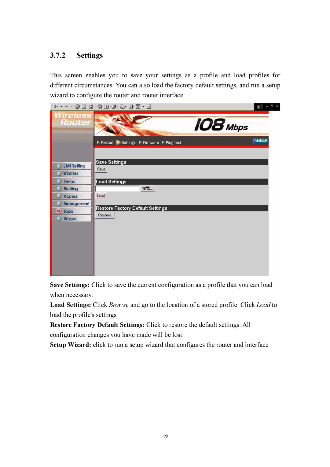 LevelOne WBR-3405TX user manual Settings 