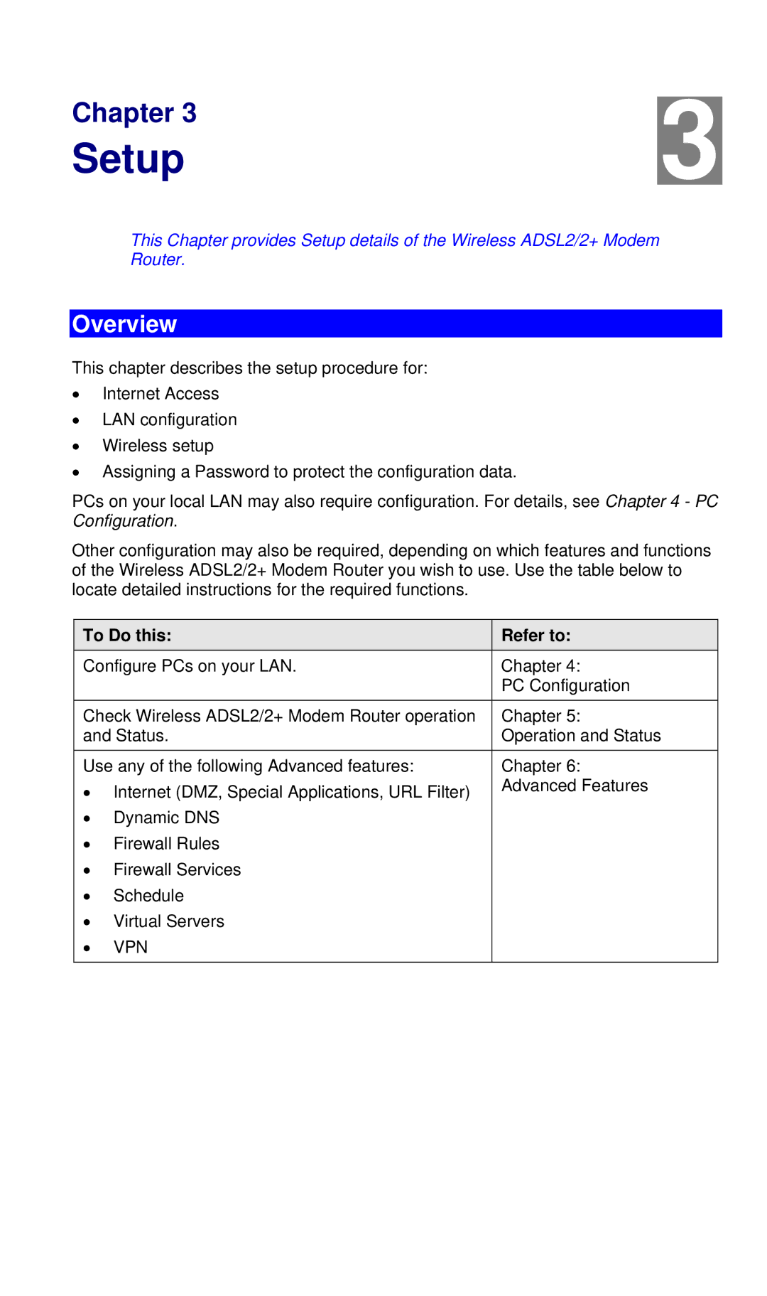 LevelOne WBR-3460 user manual Setup, Overview, To Do this Refer to 