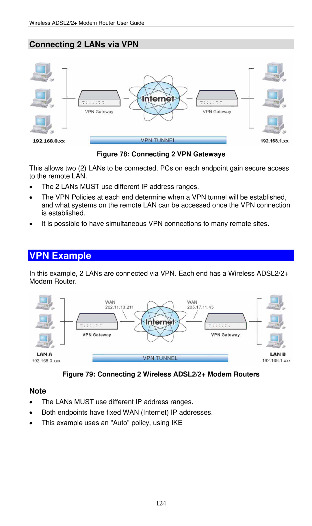 LevelOne WBR-3460 user manual VPN Example, Connecting 2 LANs via VPN 