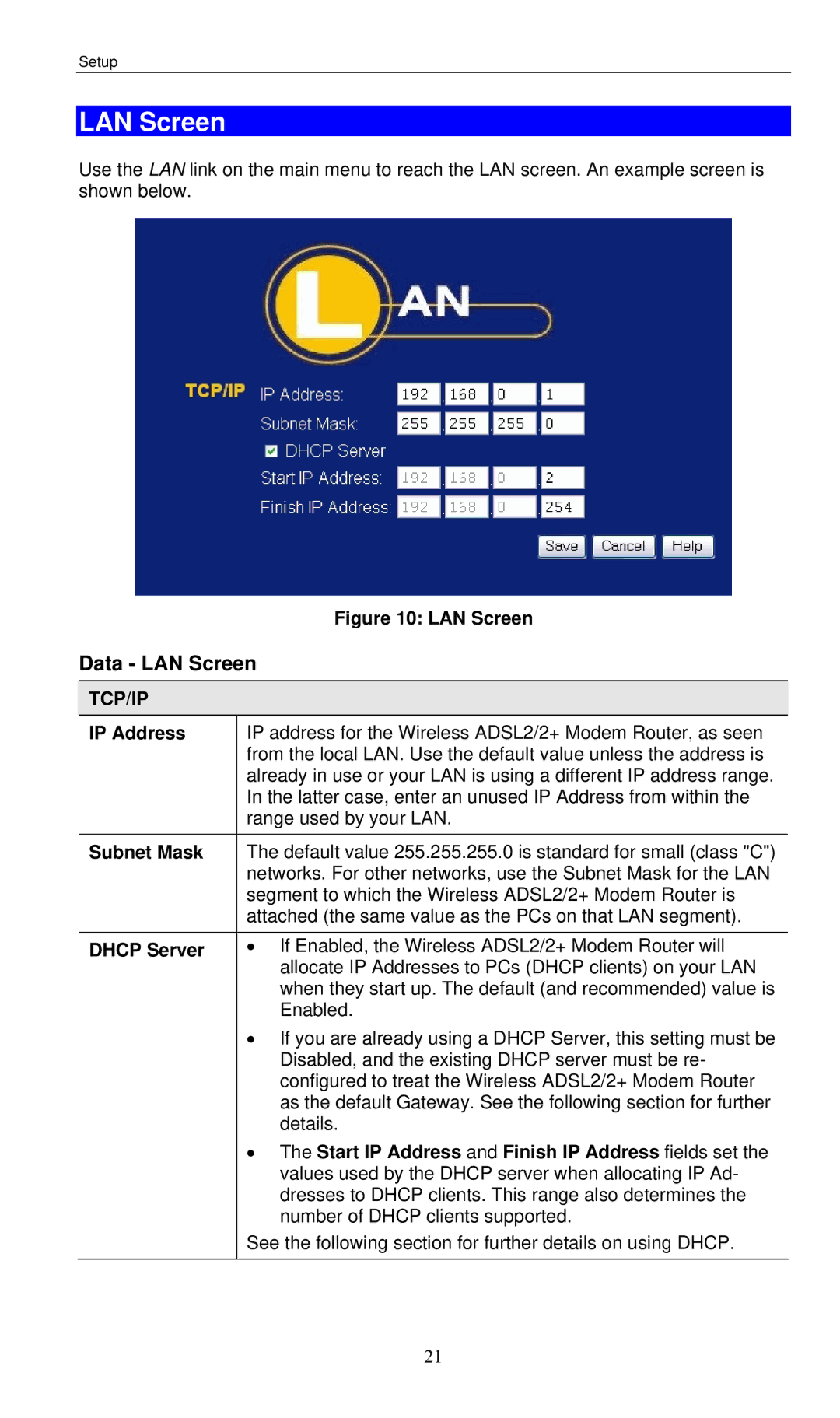 LevelOne WBR-3460 user manual Data LAN Screen, Tcp/Ip 