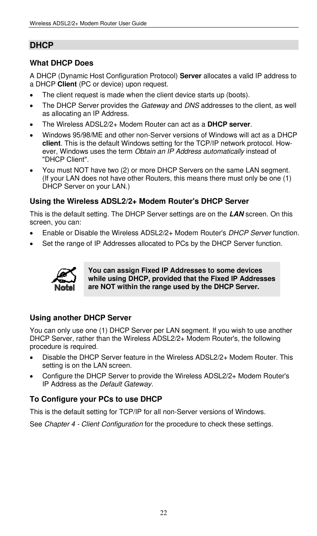 LevelOne WBR-3460 What Dhcp Does, Using the Wireless ADSL2/2+ Modem Routers Dhcp Server, Using another Dhcp Server 