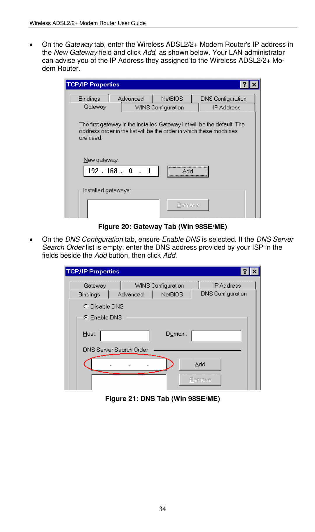 LevelOne WBR-3460 user manual Gateway Tab Win 98SE/ME 