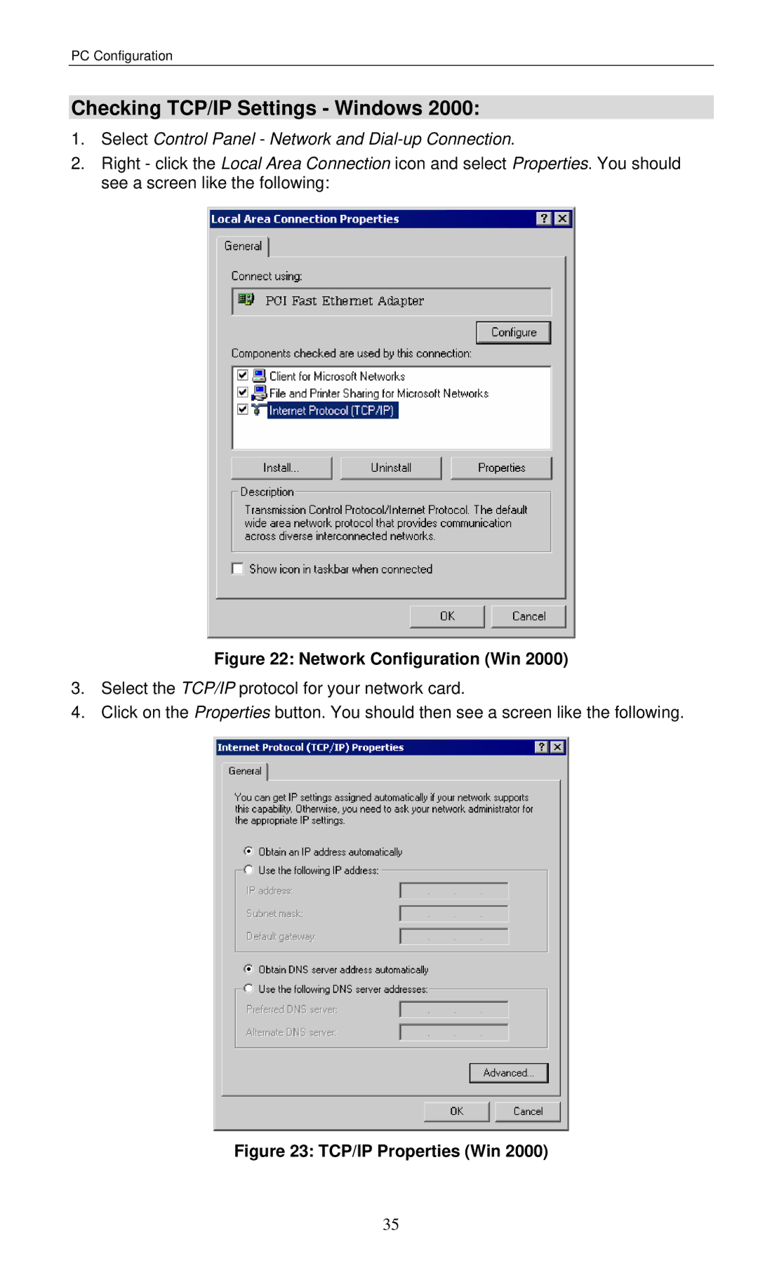 LevelOne WBR-3460 user manual Checking TCP/IP Settings Windows, Network Configuration Win 