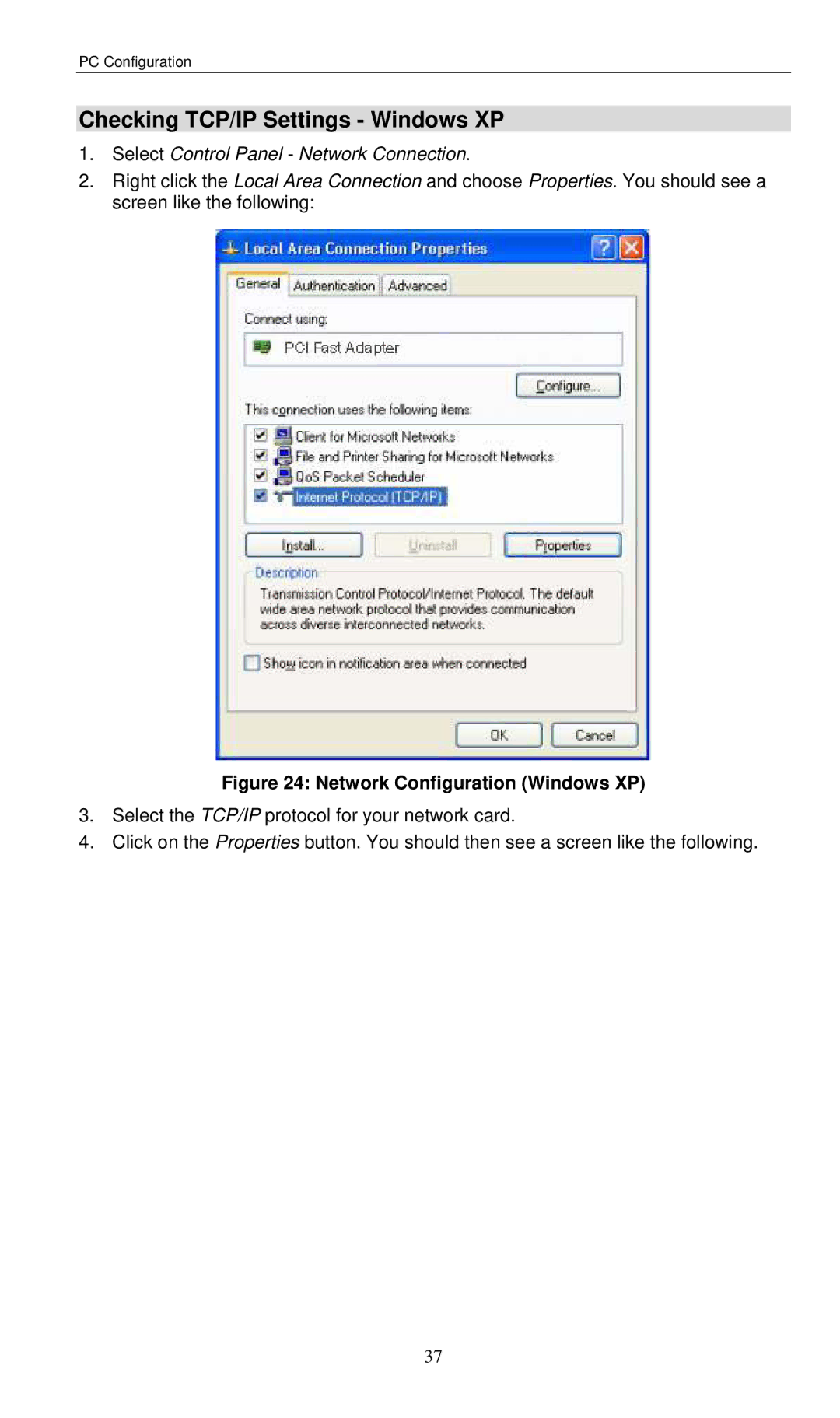 LevelOne WBR-3460 user manual Checking TCP/IP Settings Windows XP, Network Configuration Windows XP 