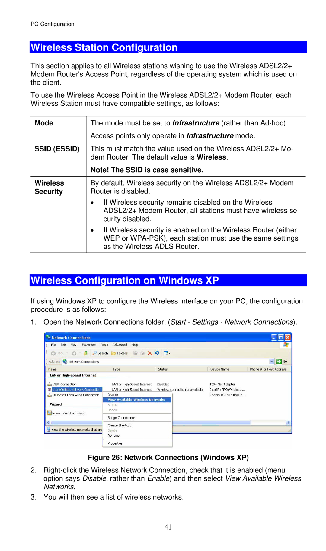 LevelOne WBR-3460 Wireless Station Configuration, Wireless Configuration on Windows XP, Ssid Essid, Wireless Security 