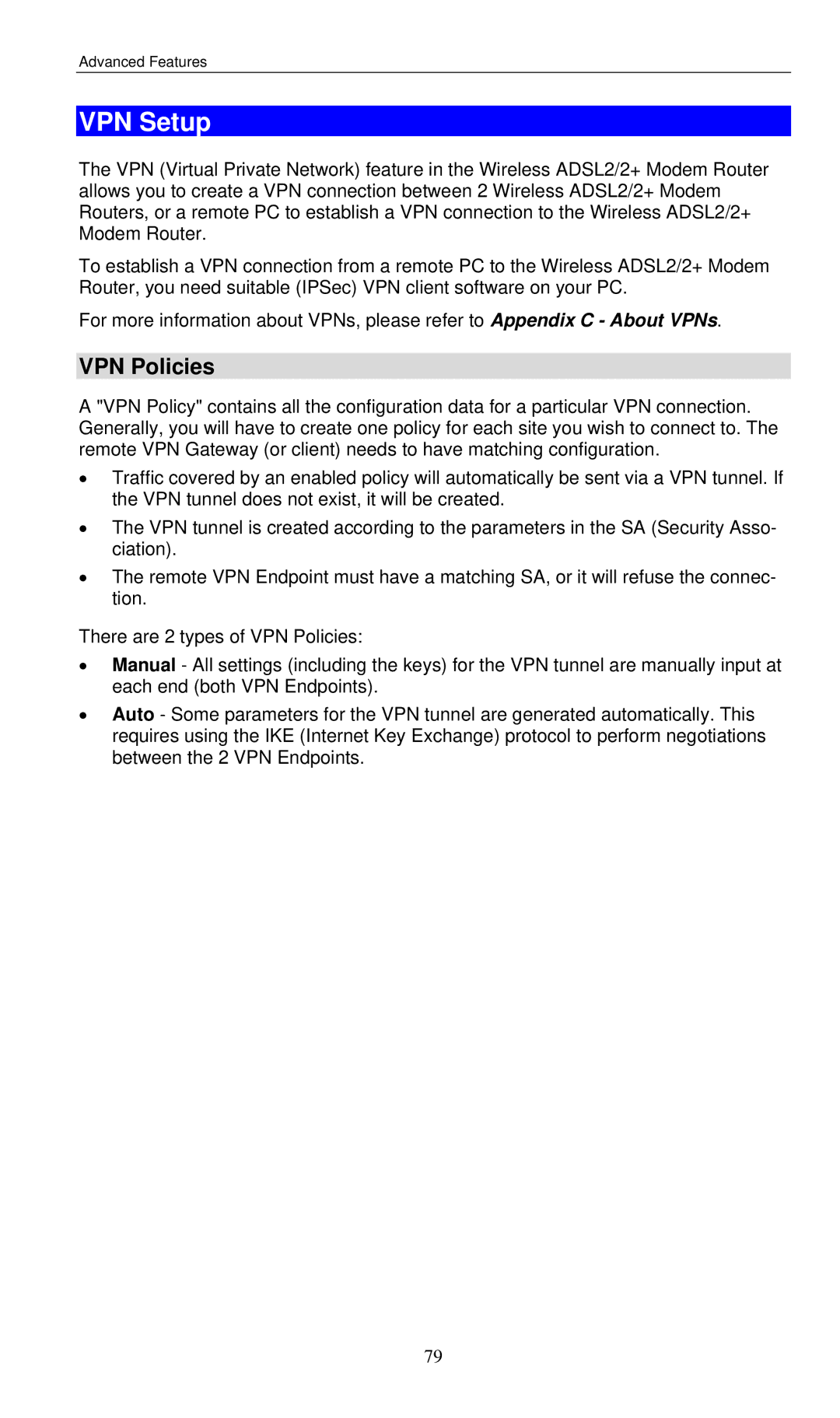 LevelOne WBR-3460 user manual VPN Setup, VPN Policies 