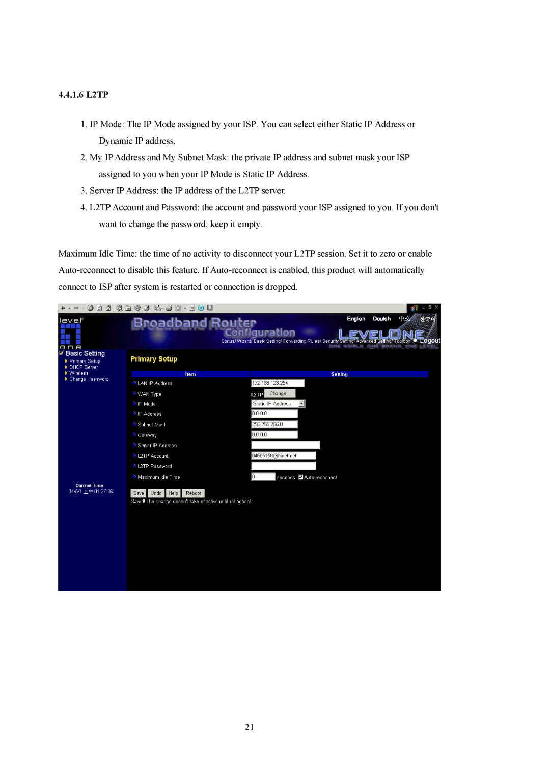 LevelOne WBR-5400 user manual 1.6 L2TP 