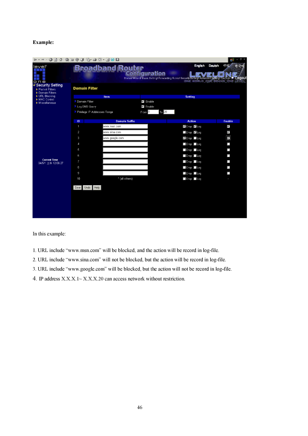 LevelOne WBR-5400 user manual Example 