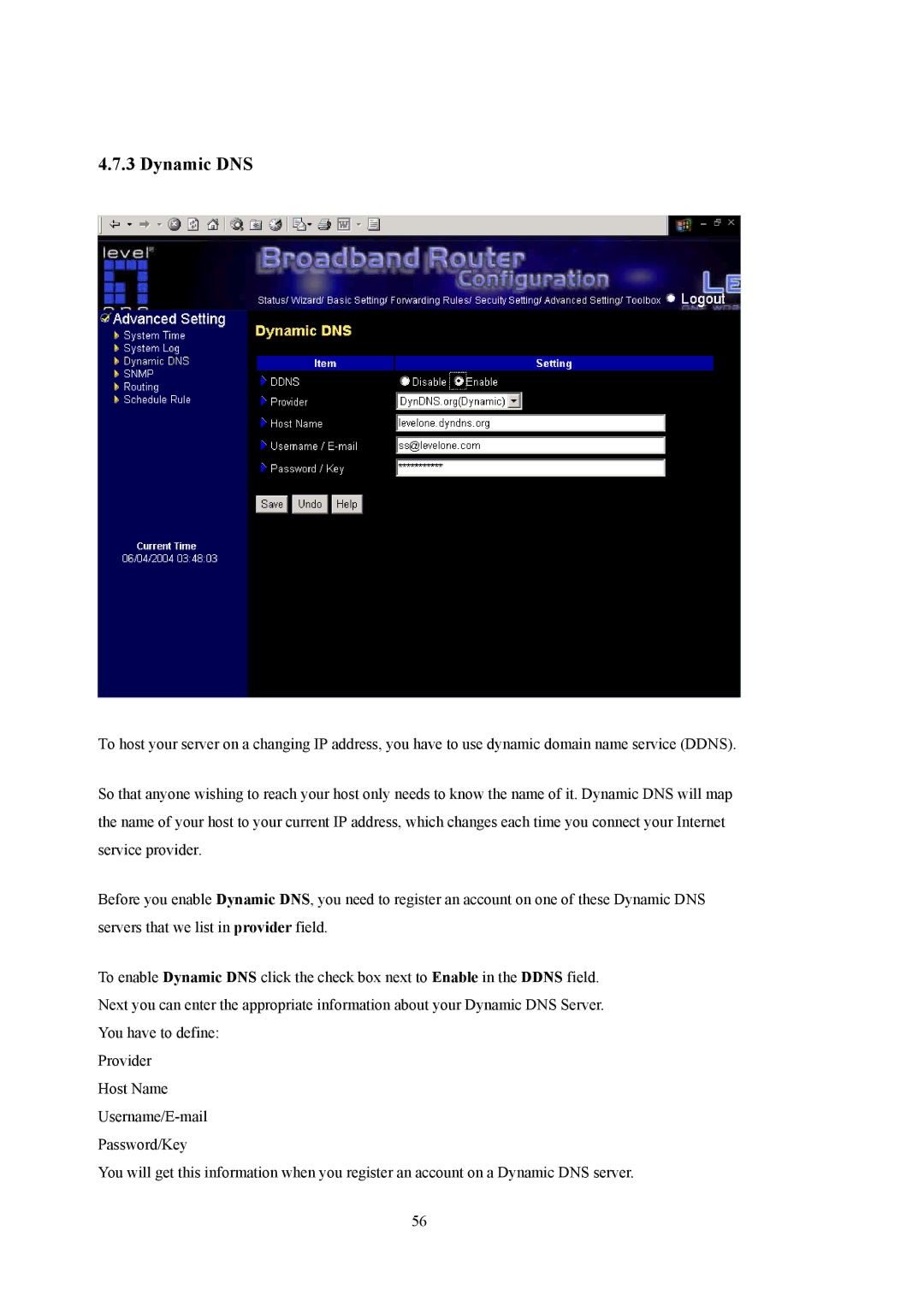 LevelOne WBR-5400 user manual Dynamic DNS 