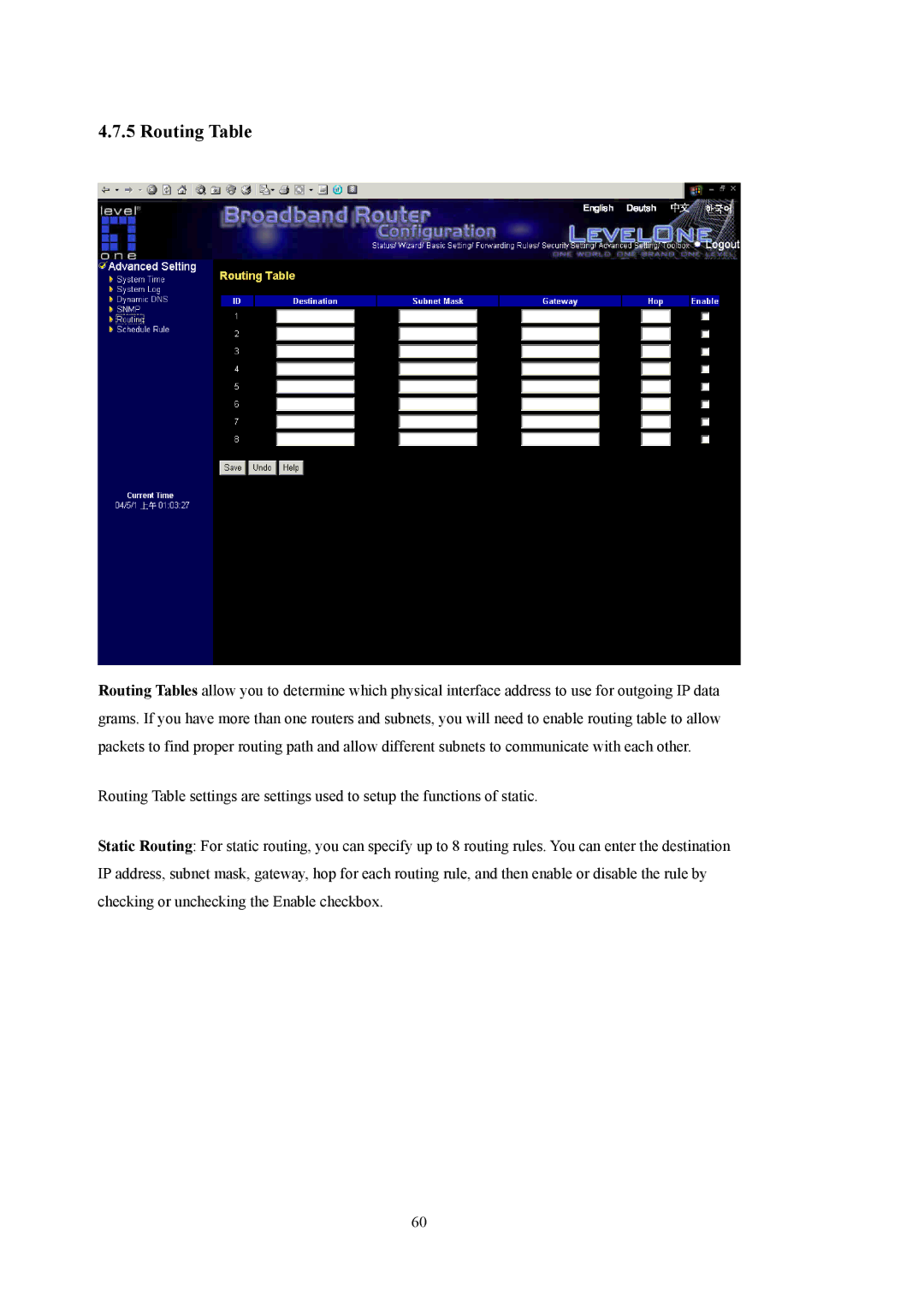 LevelOne WBR-5400 user manual Routing Table 