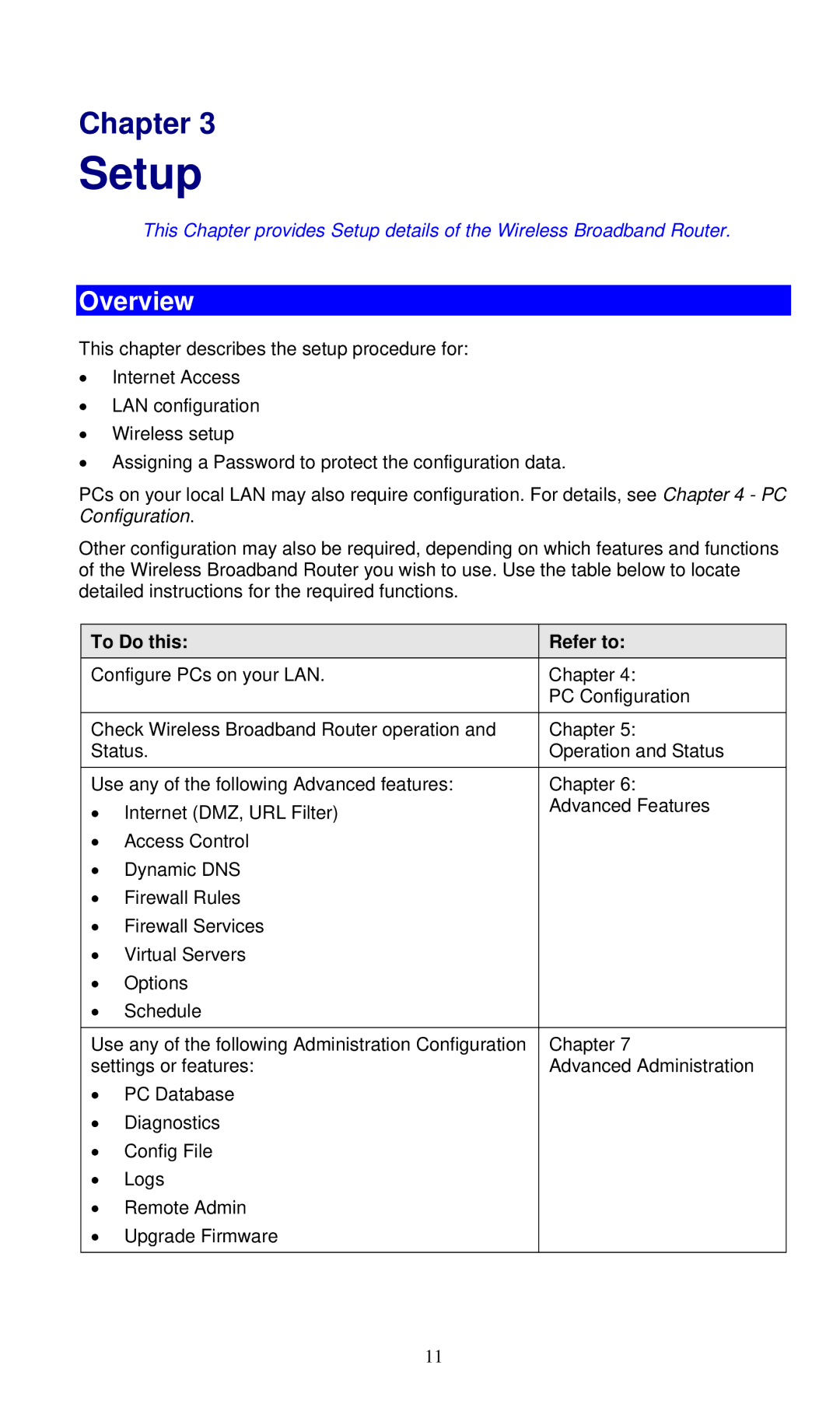 LevelOne WBR-6000 user manual Setup, Overview, To Do this Refer to 