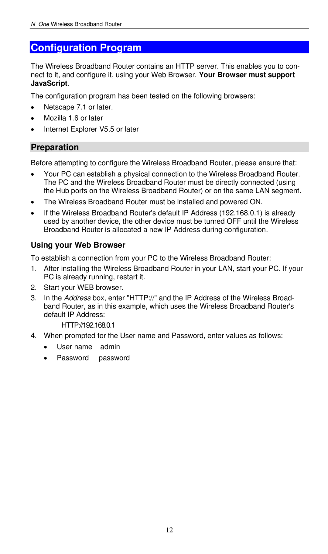 LevelOne WBR-6000 user manual Configuration Program, Preparation, Using your Web Browser 