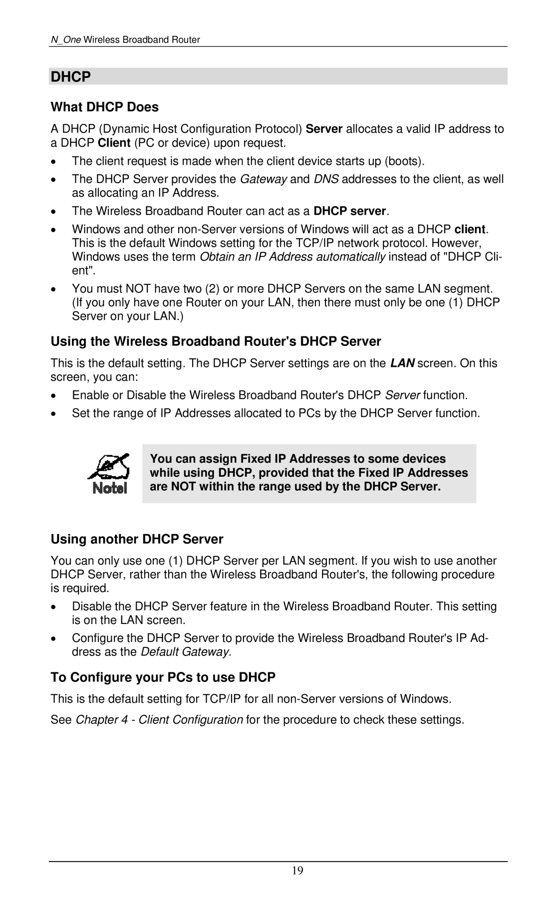 LevelOne WBR-6000 user manual What Dhcp Does, Using the Wireless Broadband Routers Dhcp Server, Using another Dhcp Server 