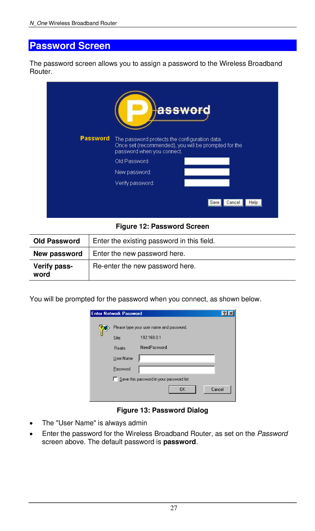 LevelOne WBR-6000 user manual Password Screen 