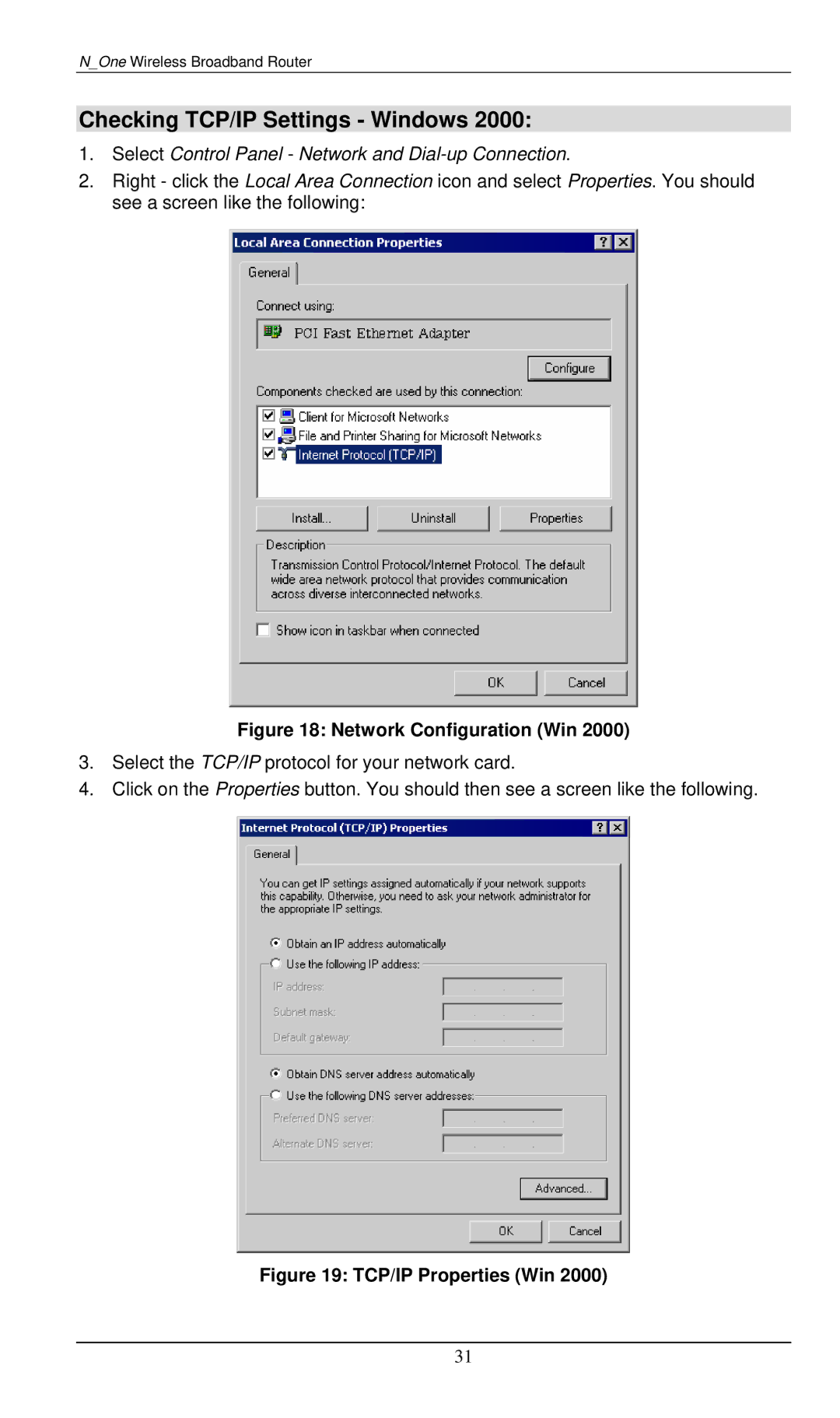 LevelOne WBR-6000 user manual Checking TCP/IP Settings Windows, Network Configuration Win 