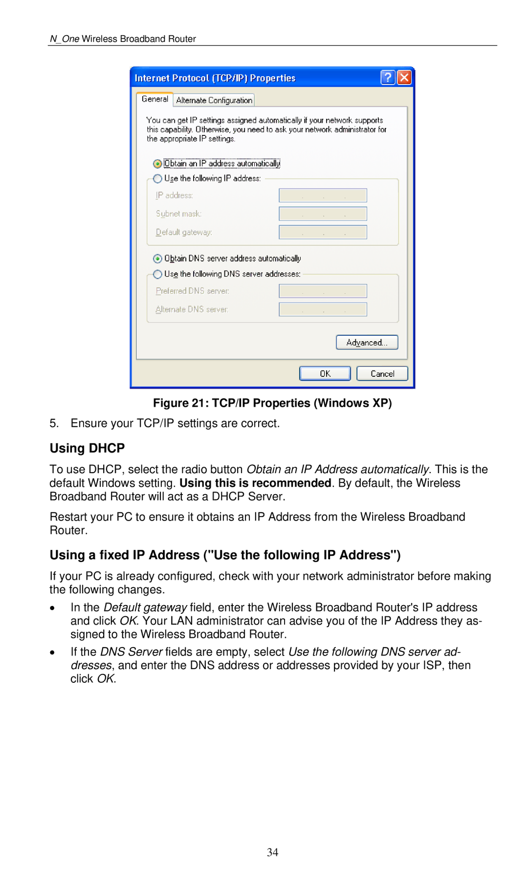 LevelOne WBR-6000 user manual TCP/IP Properties Windows XP 