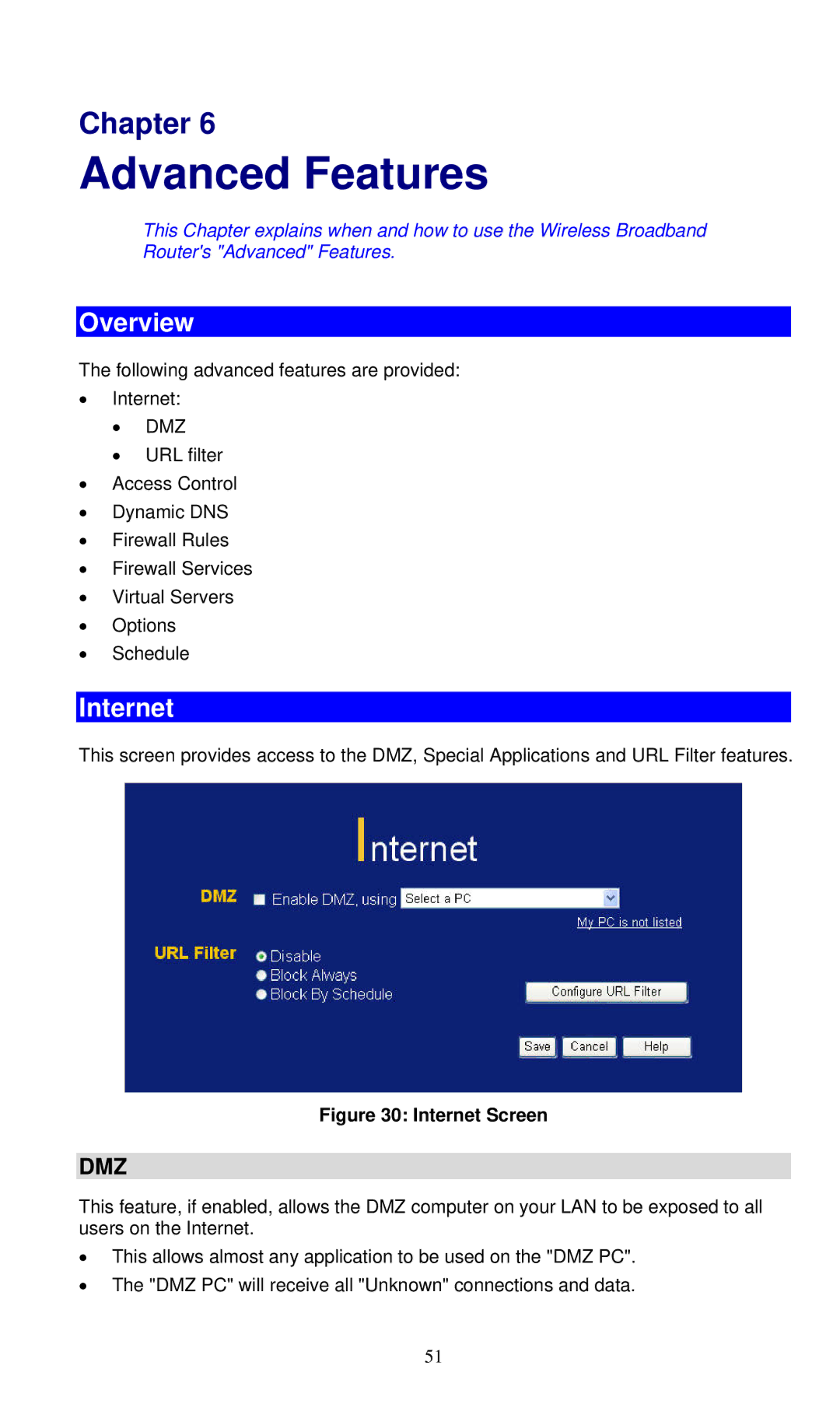 LevelOne WBR-6000 user manual Advanced Features, Internet 