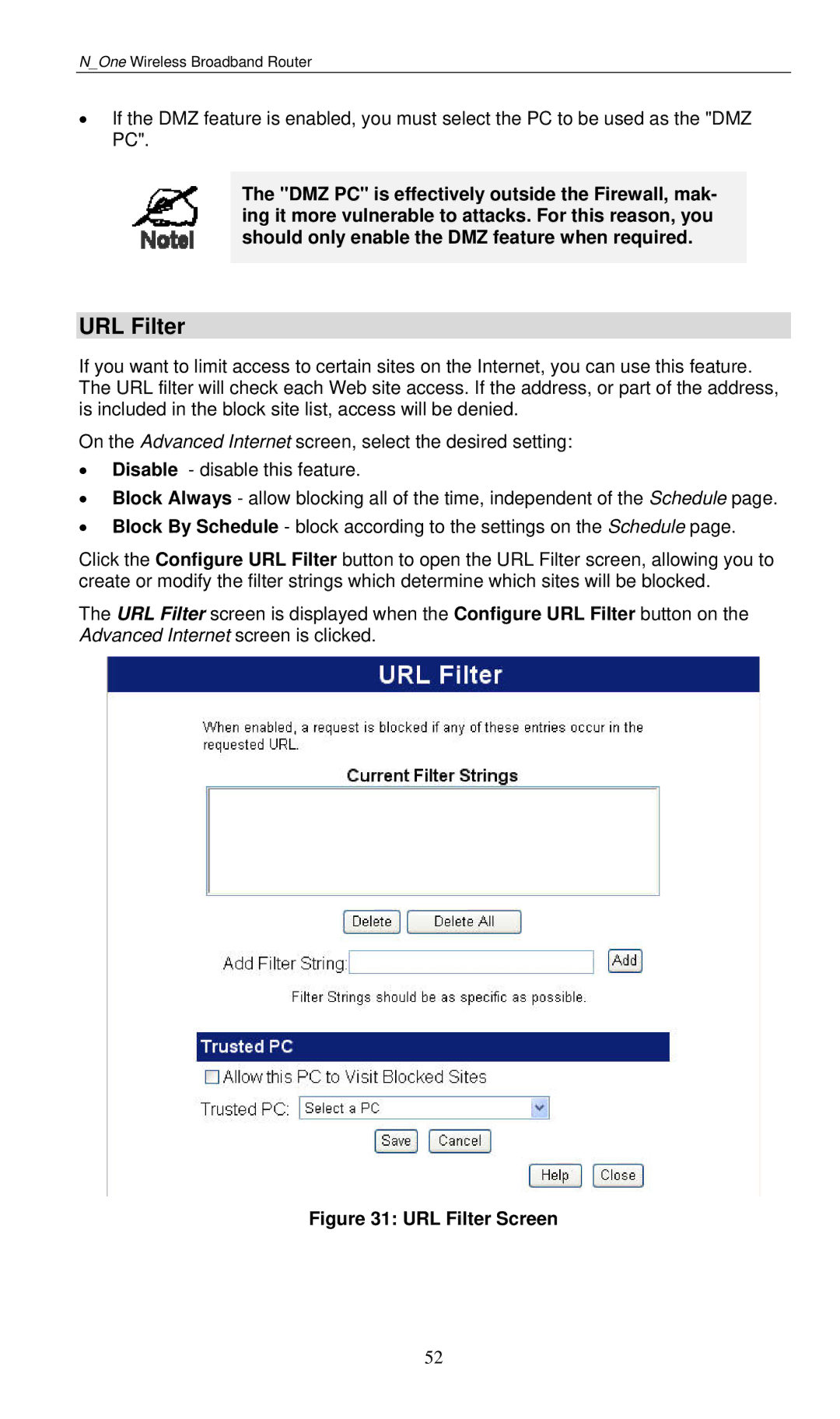 LevelOne WBR-6000 user manual URL Filter Screen 