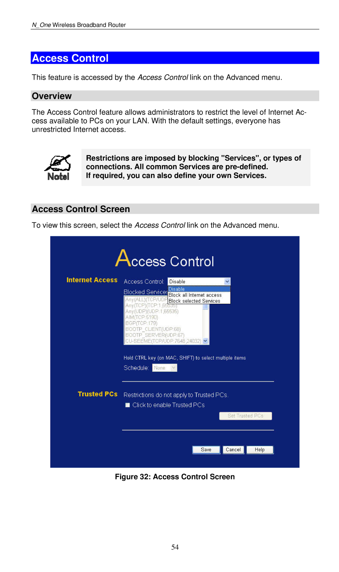 LevelOne WBR-6000 user manual Overview, Access Control Screen 