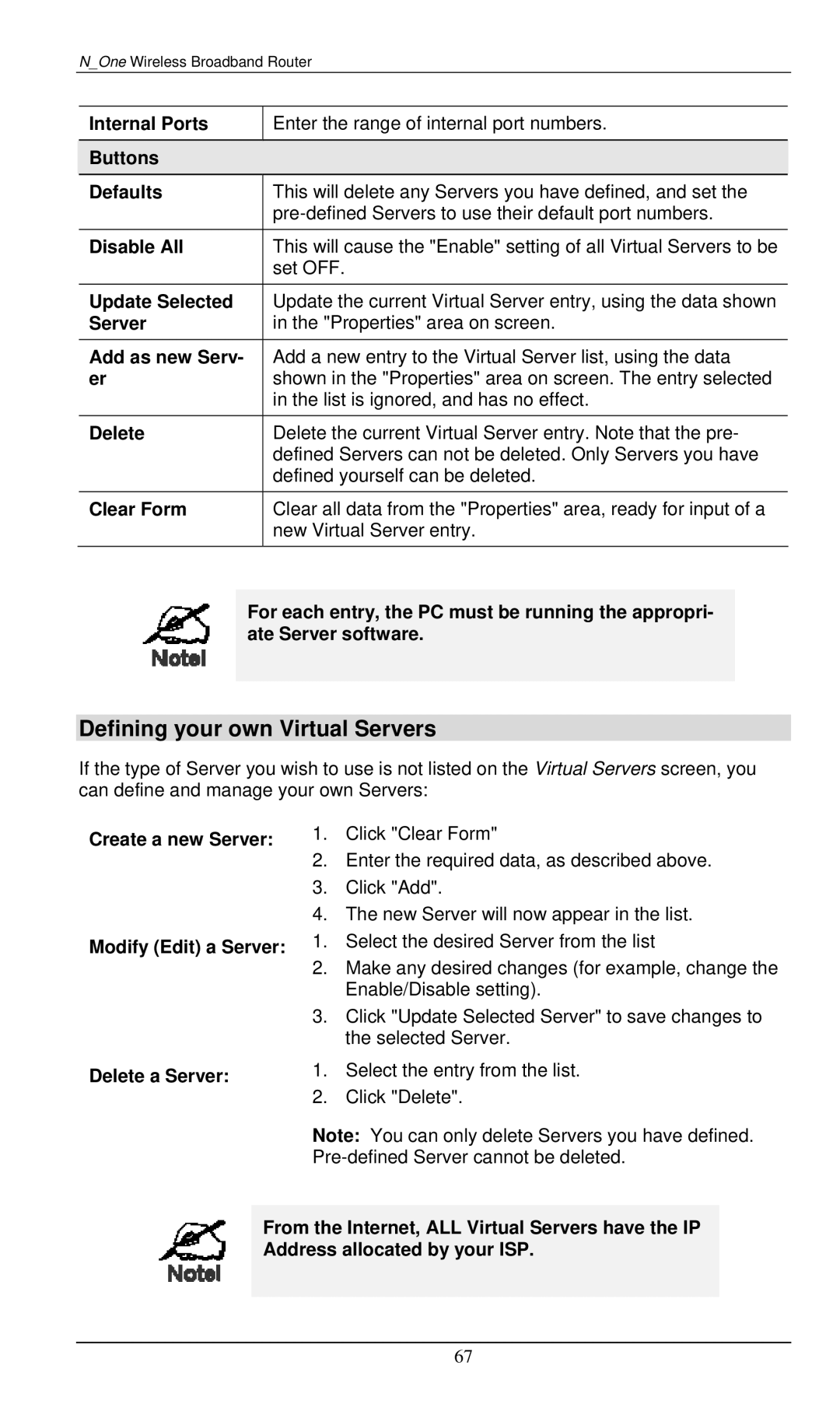 LevelOne WBR-6000 user manual Defining your own Virtual Servers 