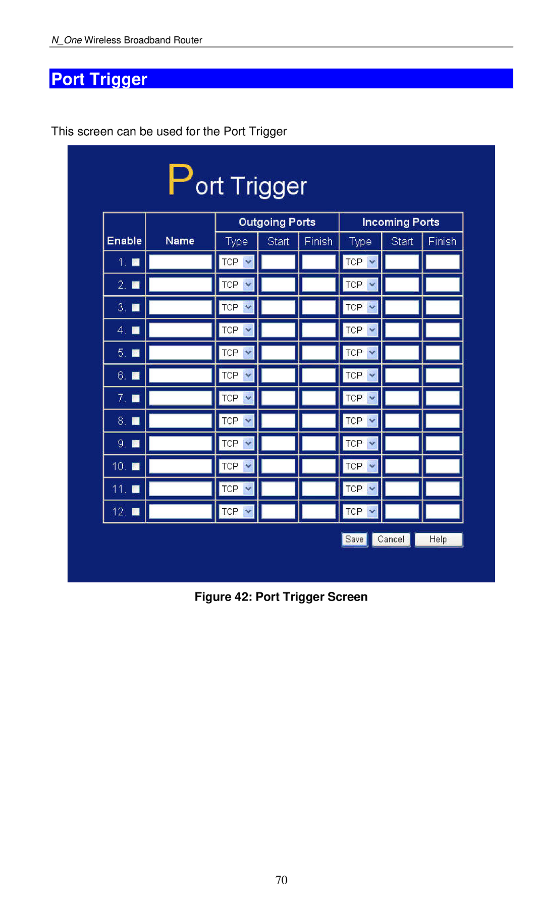 LevelOne WBR-6000 user manual Port Trigger Screen 