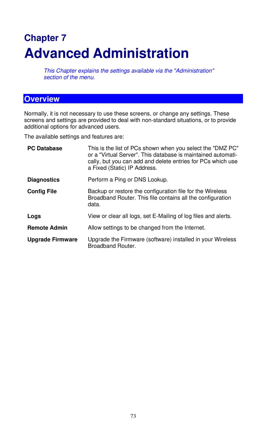 LevelOne WBR-6000 user manual Advanced Administration 