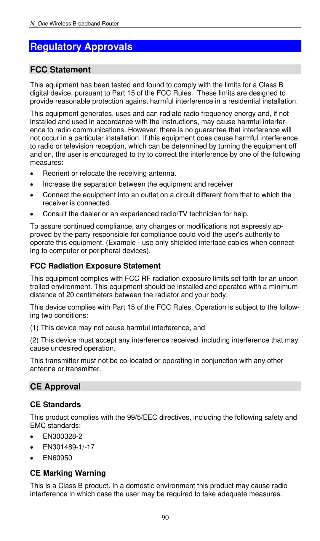 LevelOne WBR-6000 user manual Regulatory Approvals, FCC Statement, CE Approval 