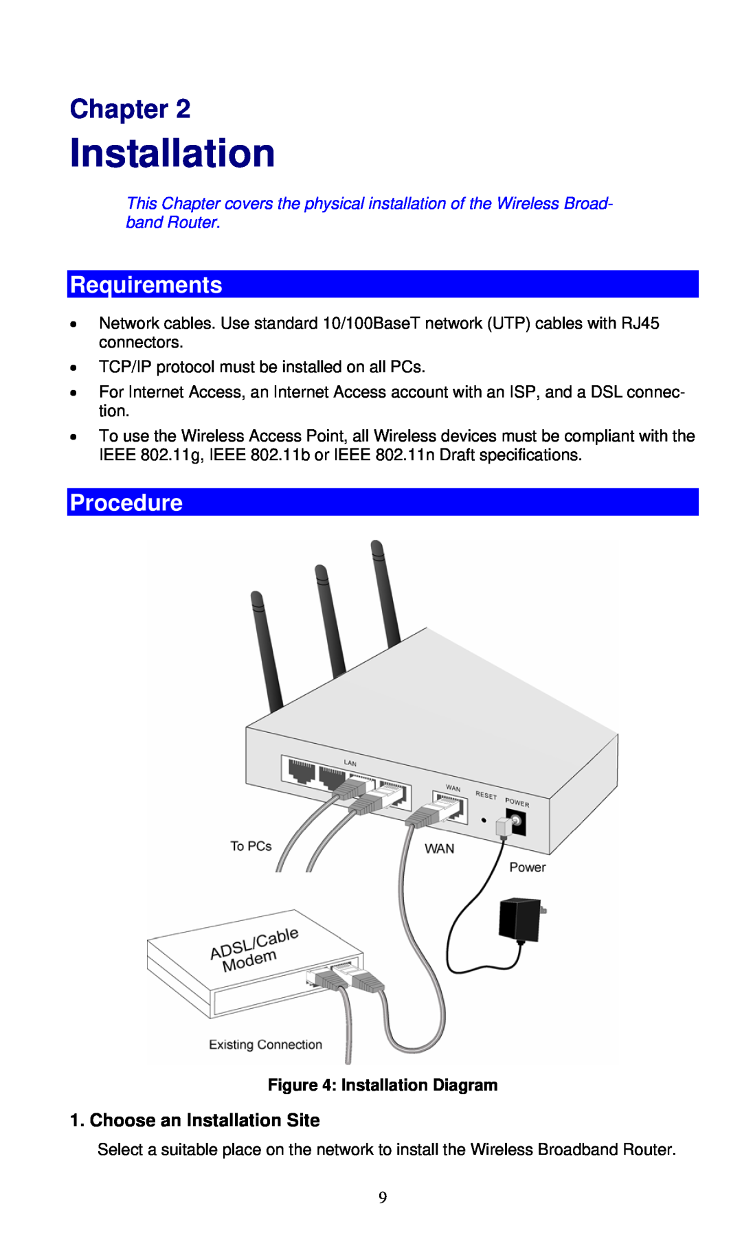 LevelOne WBR-6000 user manual Requirements, Procedure, Chapter, Installation Diagram 