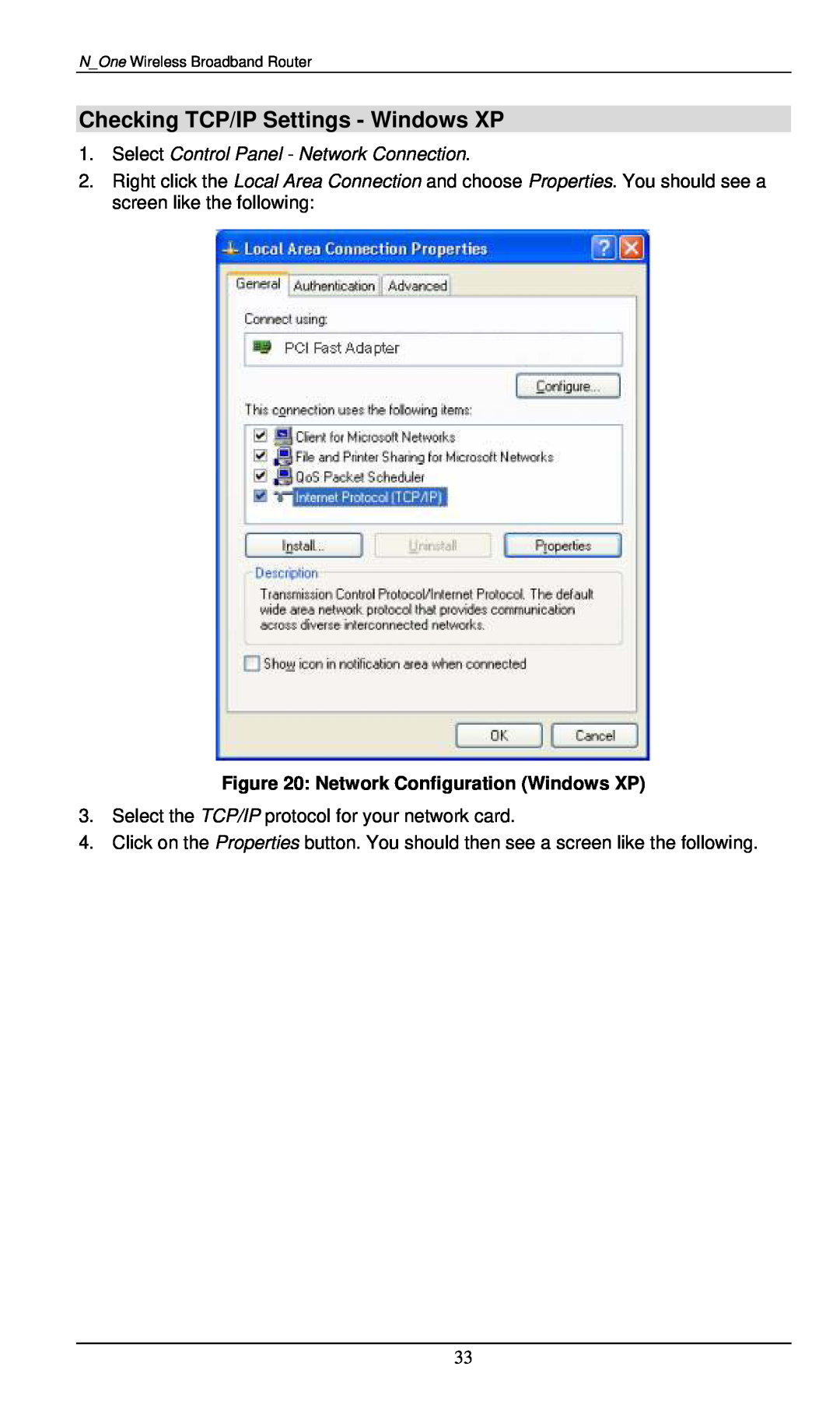 LevelOne WBR-6000 user manual Checking TCP/IP Settings - Windows XP, Select Control Panel - Network Connection 