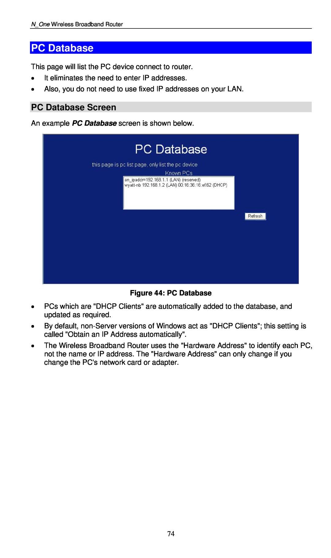 LevelOne WBR-6000 user manual PC Database Screen 