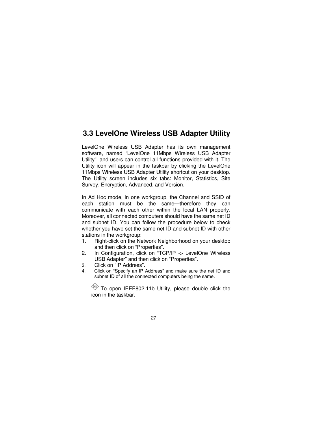 LevelOne WNC-0101USB manual LevelOne Wireless USB Adapter Utility 