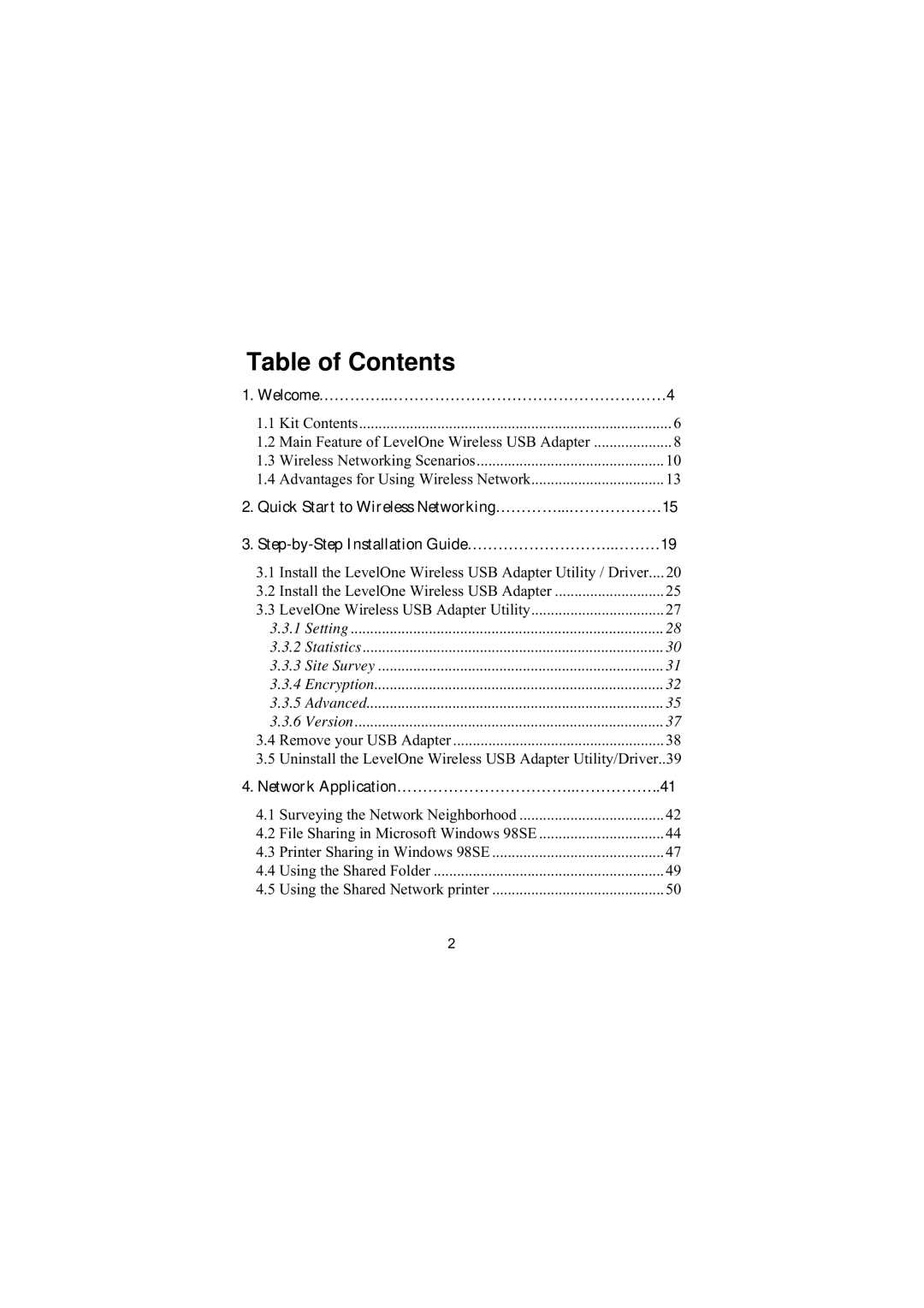 LevelOne WNC-0101USB manual Table of Contents 