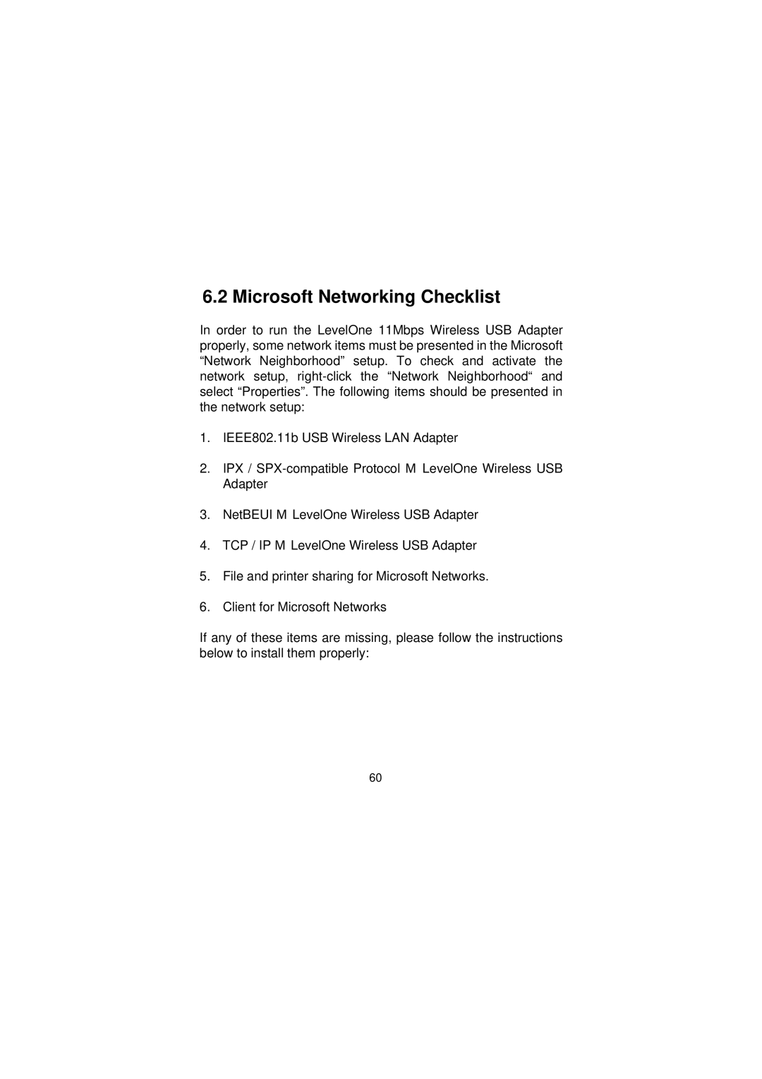 LevelOne WNC-0101USB manual Microsoft Networking Checklist 