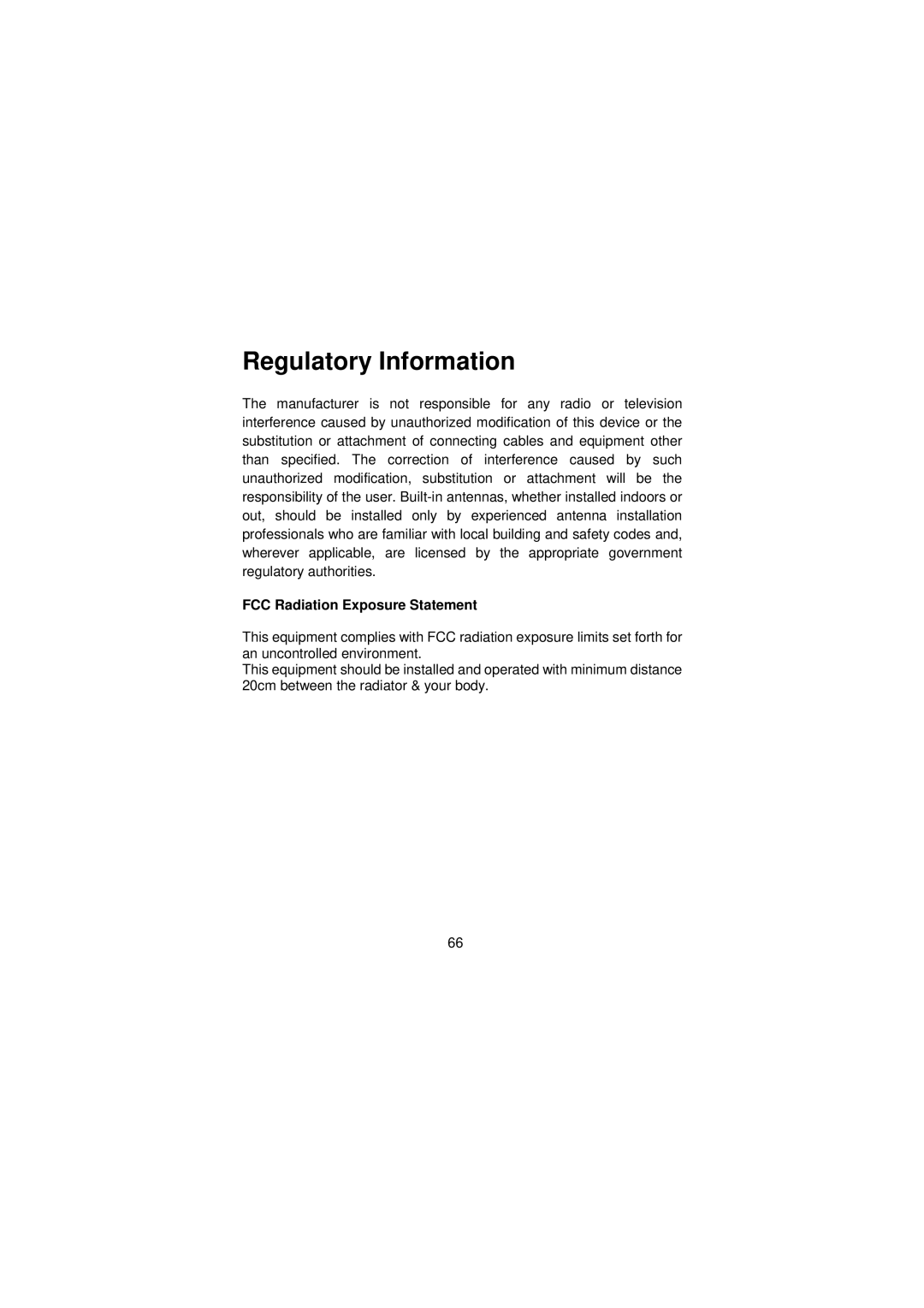 LevelOne WNC-0101USB manual Regulatory Information, FCC Radiation Exposure Statement 