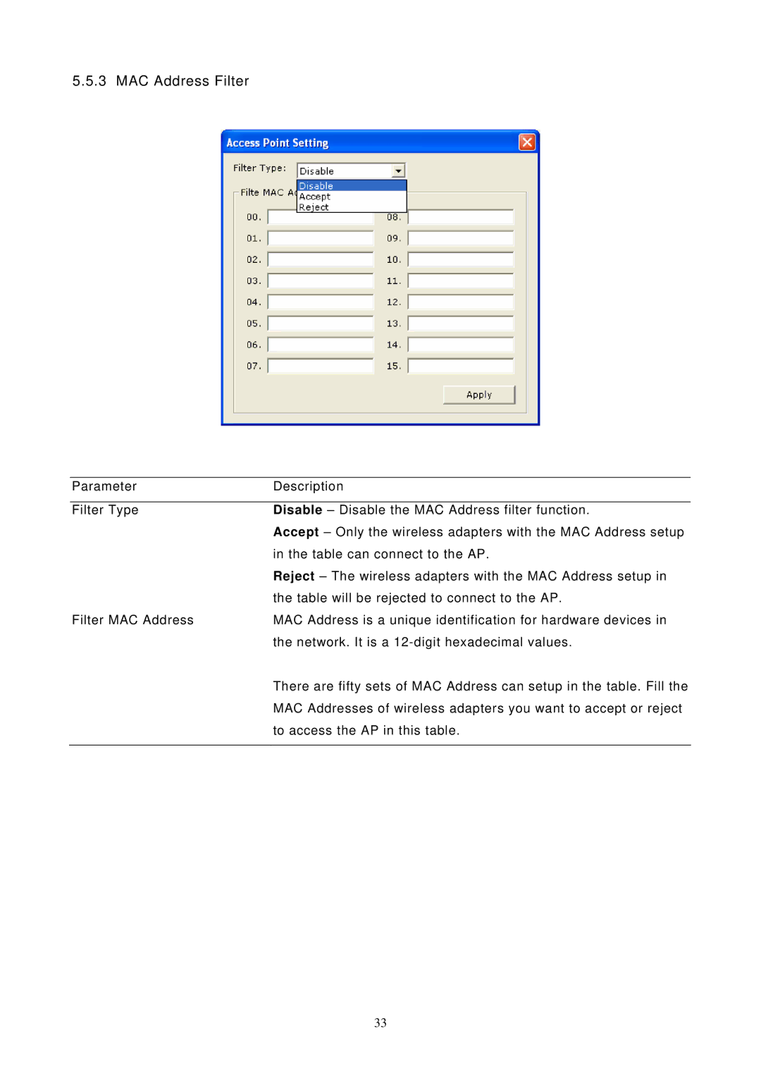 LevelOne 11g USB Adapter w/LCD WiFi Detector, WNC-0304USB user manual MAC Address Filter 