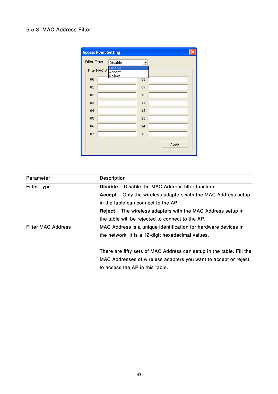 LevelOne 11g USB Adapter w/LCD WiFi Detector, WNC-0304USB user manual MAC Address Filter 