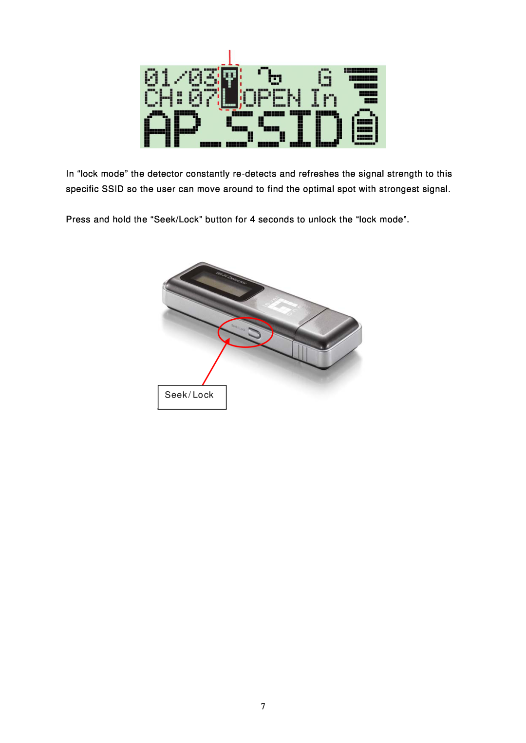 LevelOne 11g USB Adapter w/LCD WiFi Detector, WNC-0304USB user manual Seek/Lock 
