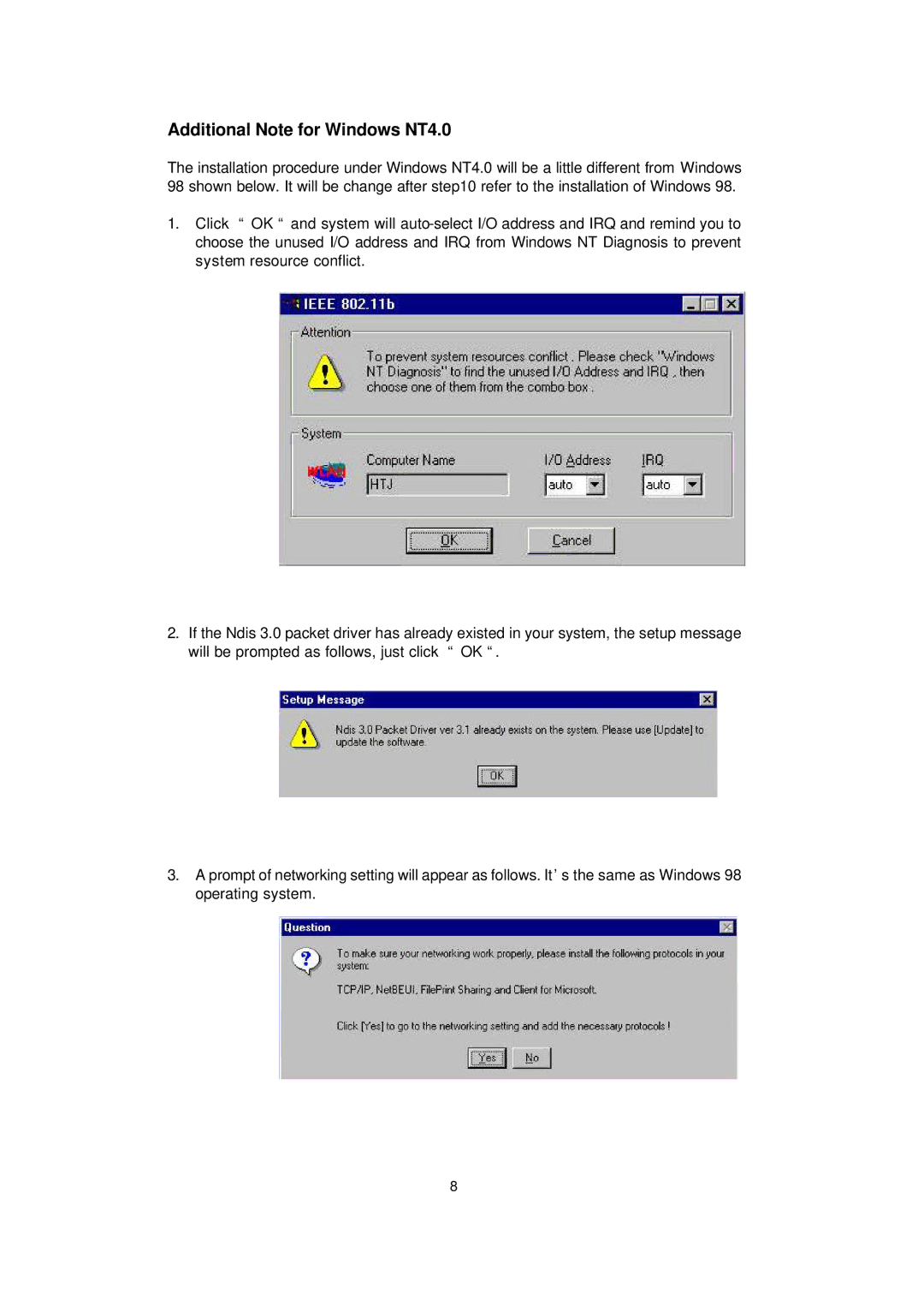 LevelOne WPC-0100 manual Additional Note for Windows NT4.0 