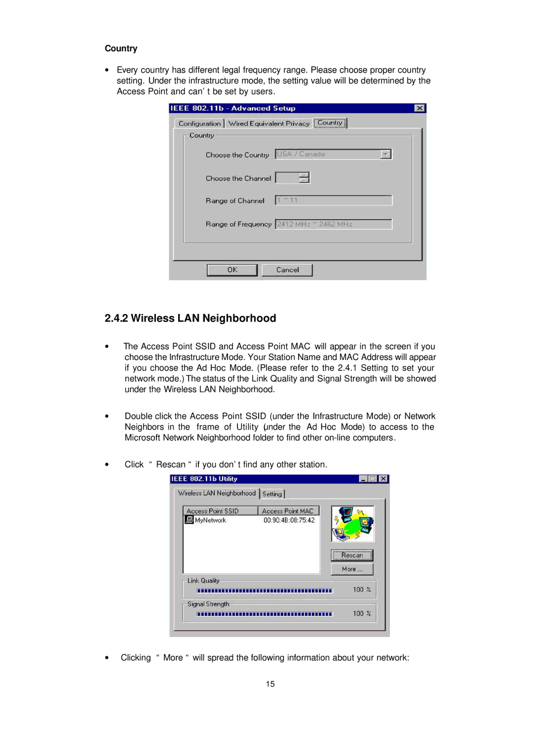 LevelOne WPC-0100 manual Wireless LAN Neighborhood, Country 