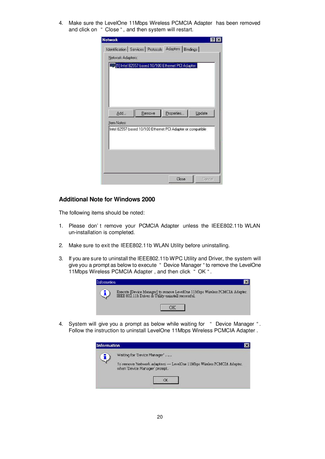 LevelOne WPC-0100 manual Additional Note for Windows 